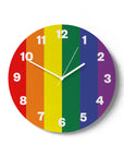 "LGTBI" wall clock. LGTBI flag colour base, typography and clock hands white colour.