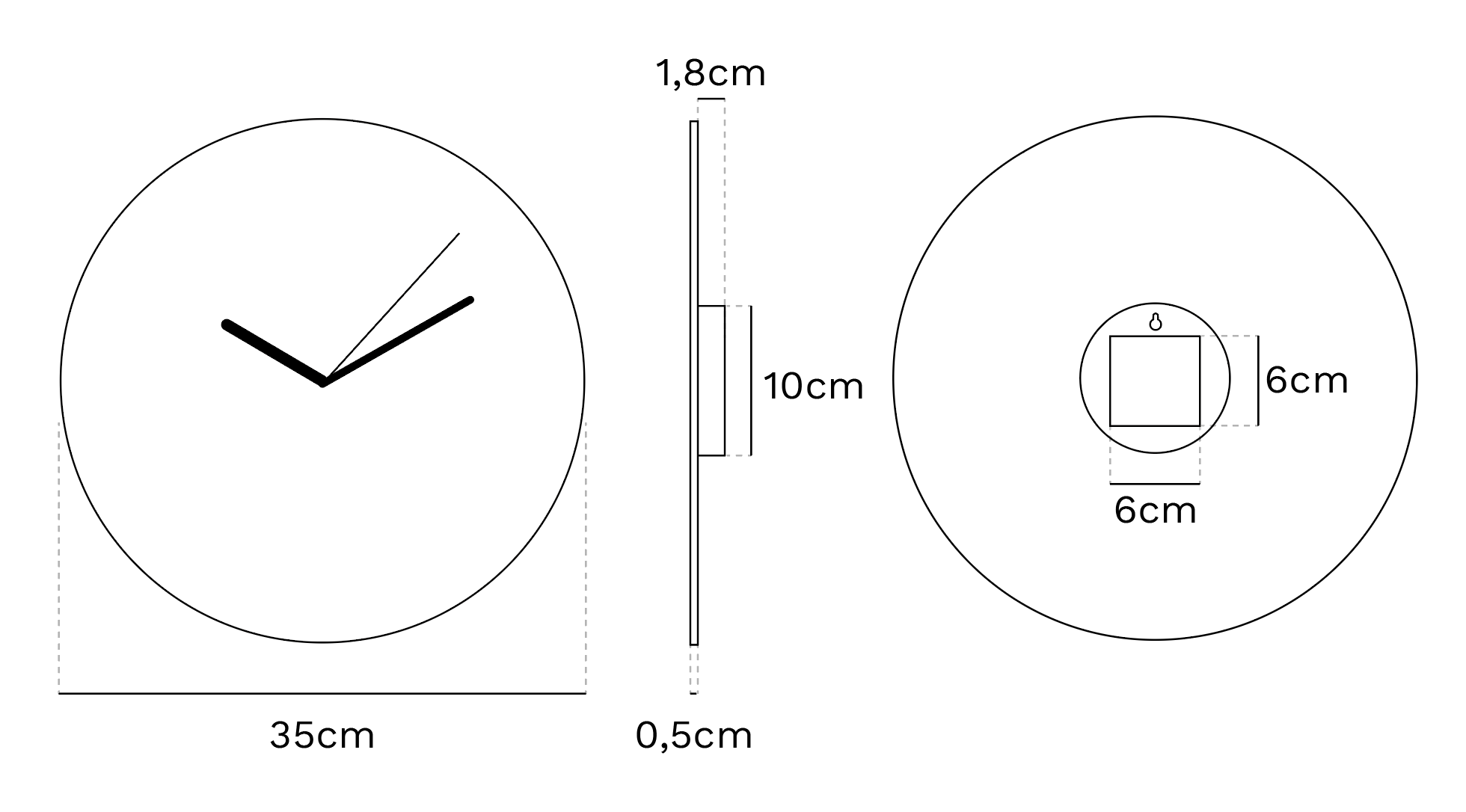 Drawing of the technical details of the &quot;Girona&quot; wall clock.
