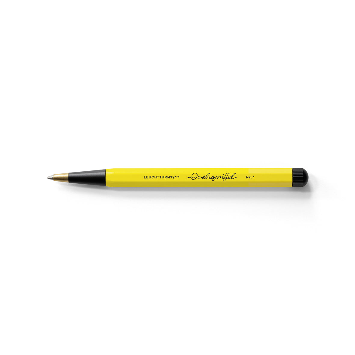 OCTÀGON DESIGN, Drehgriffel Pen , yellow and black color, white typography.
