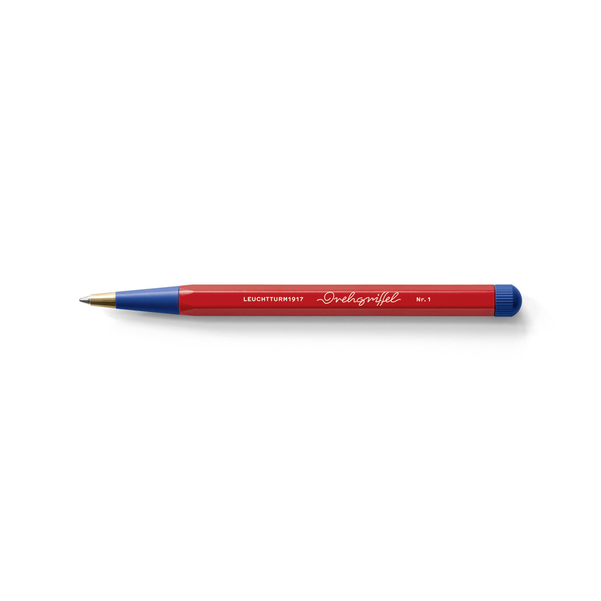 OCTÀGON DESIGN, Drehgriffel Pen , red and blue color, white typography.