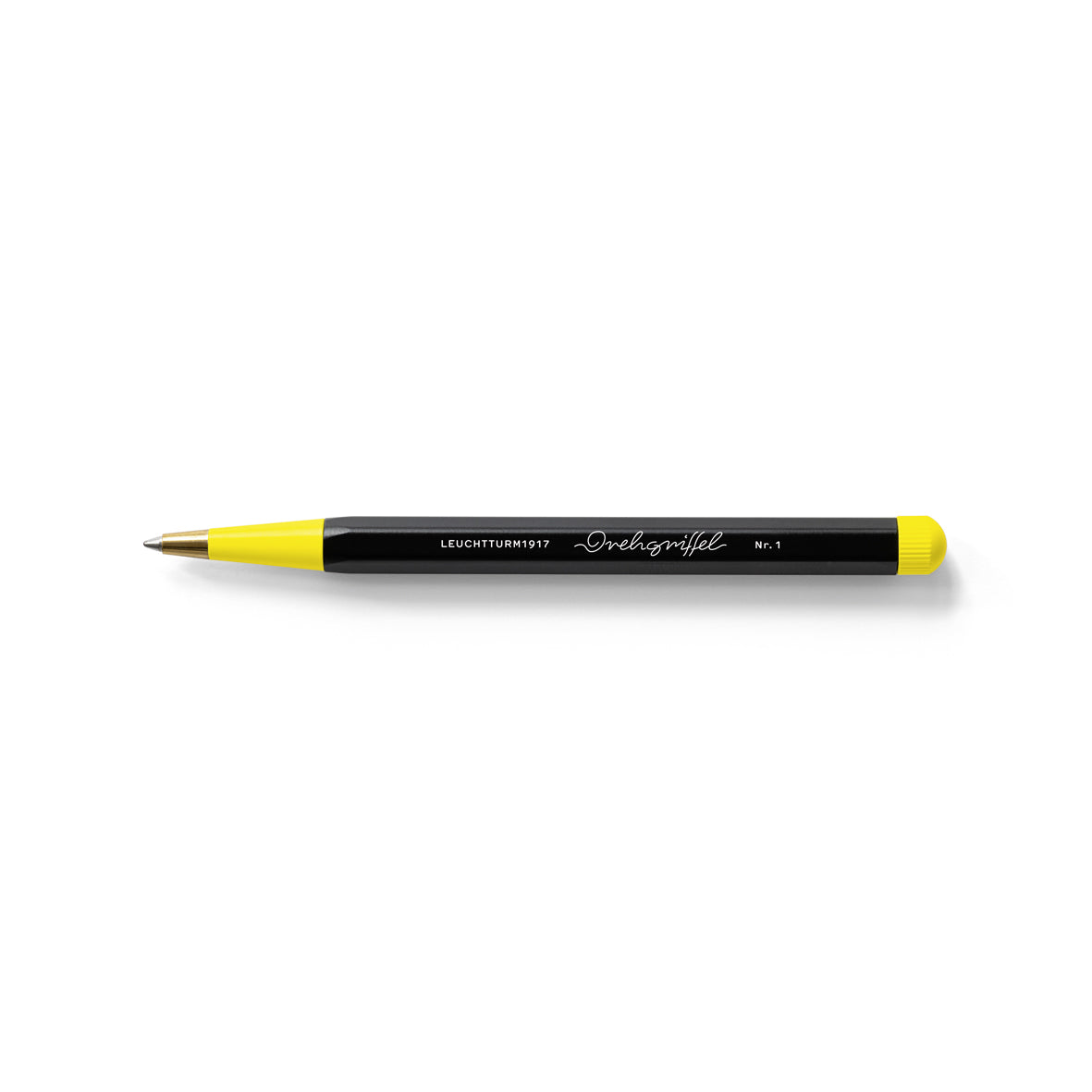OCTÀGON DESIGN, Drehgriffel Pen , black and yellow color, white typography.