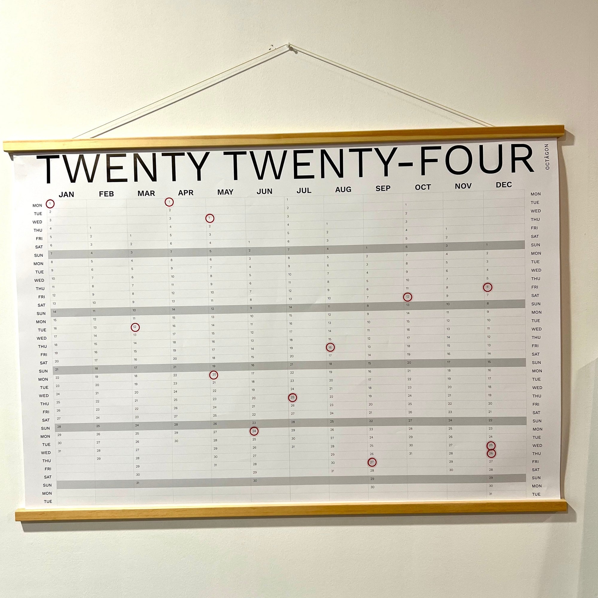 Wooden magnetic hanger for calendars. A0size_vertical. 122cm