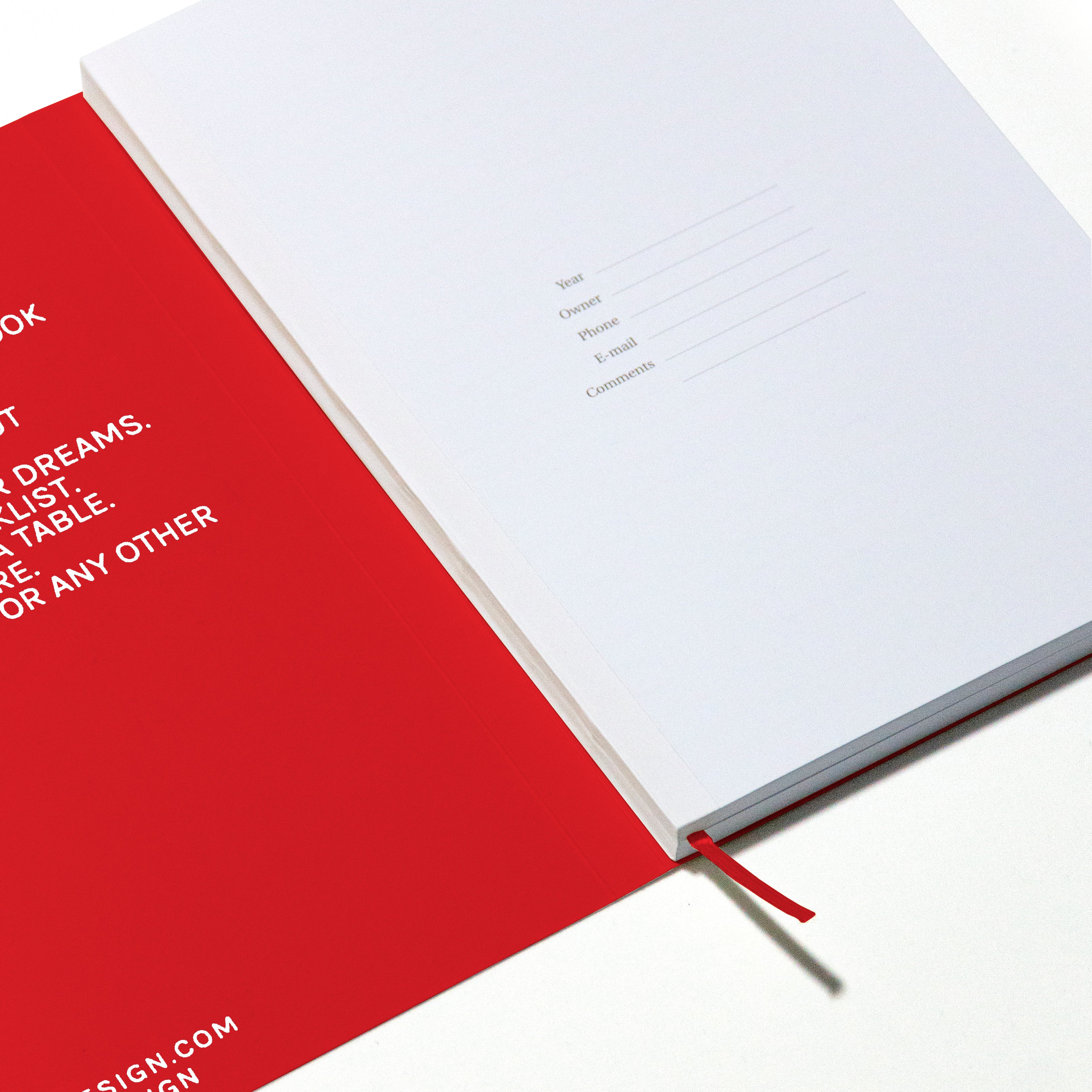 OCTÀGON DESIGN | Adult Content Notebook | Red ins¡ner cover with white typography and first page of Adult content Notebook.
