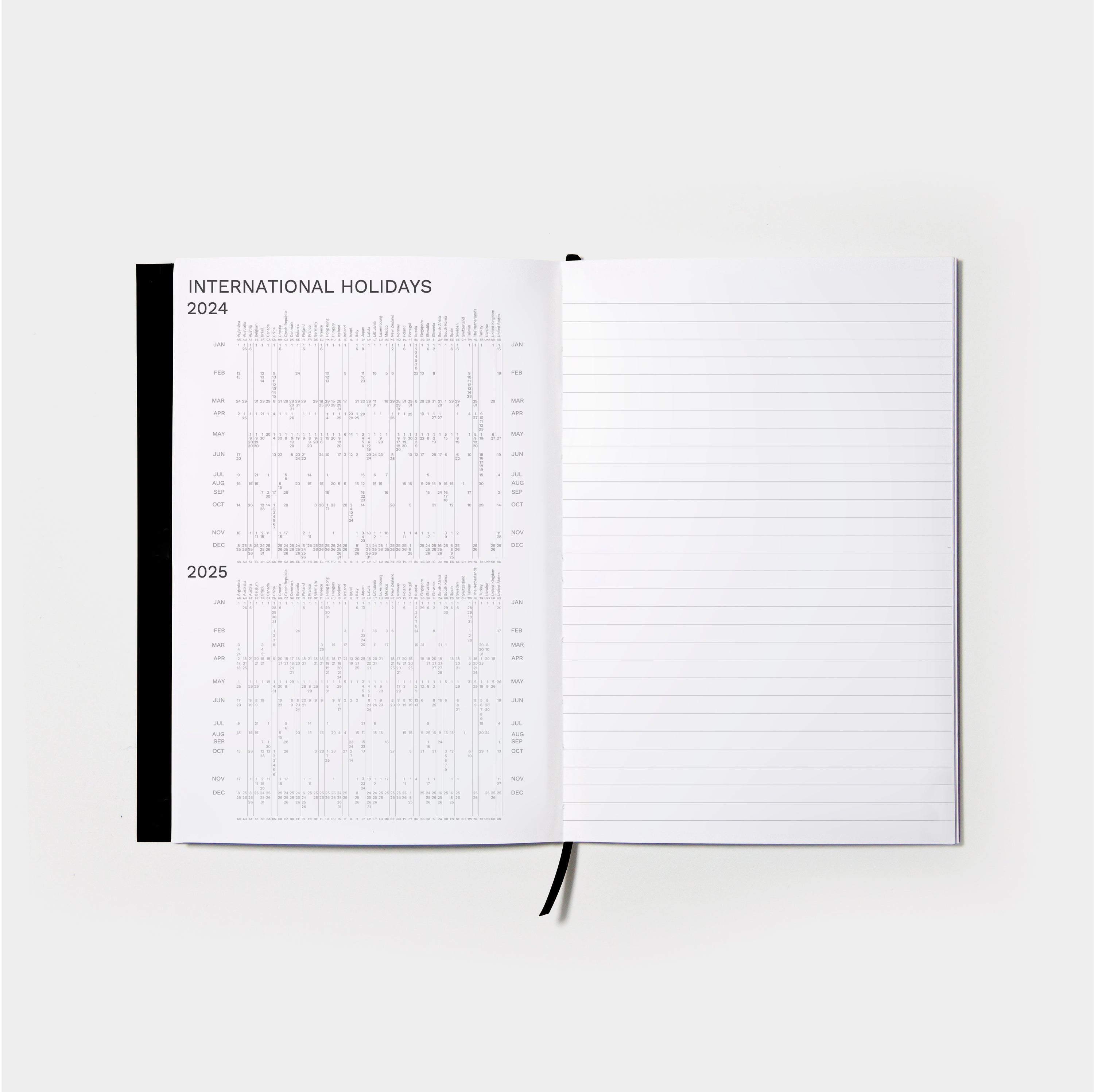 2024/2025 Weekly Planner Similar A5 size | International Holidays list