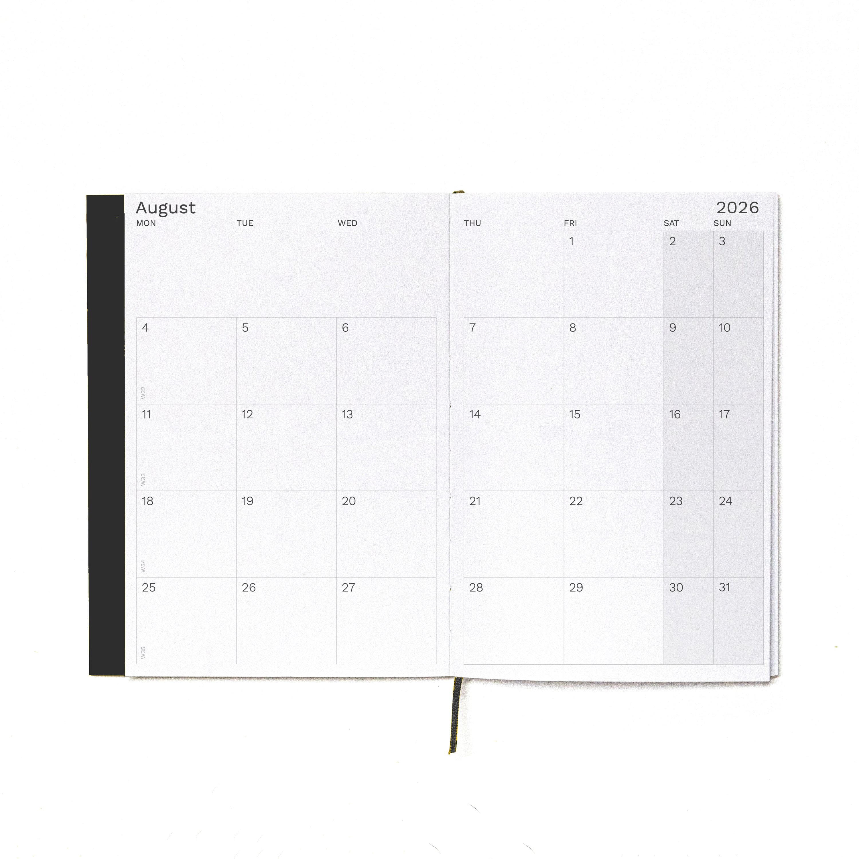2026-2027 Weekly Planner · Planificador semanal · Tamaño similar A5 · Exposed Spine