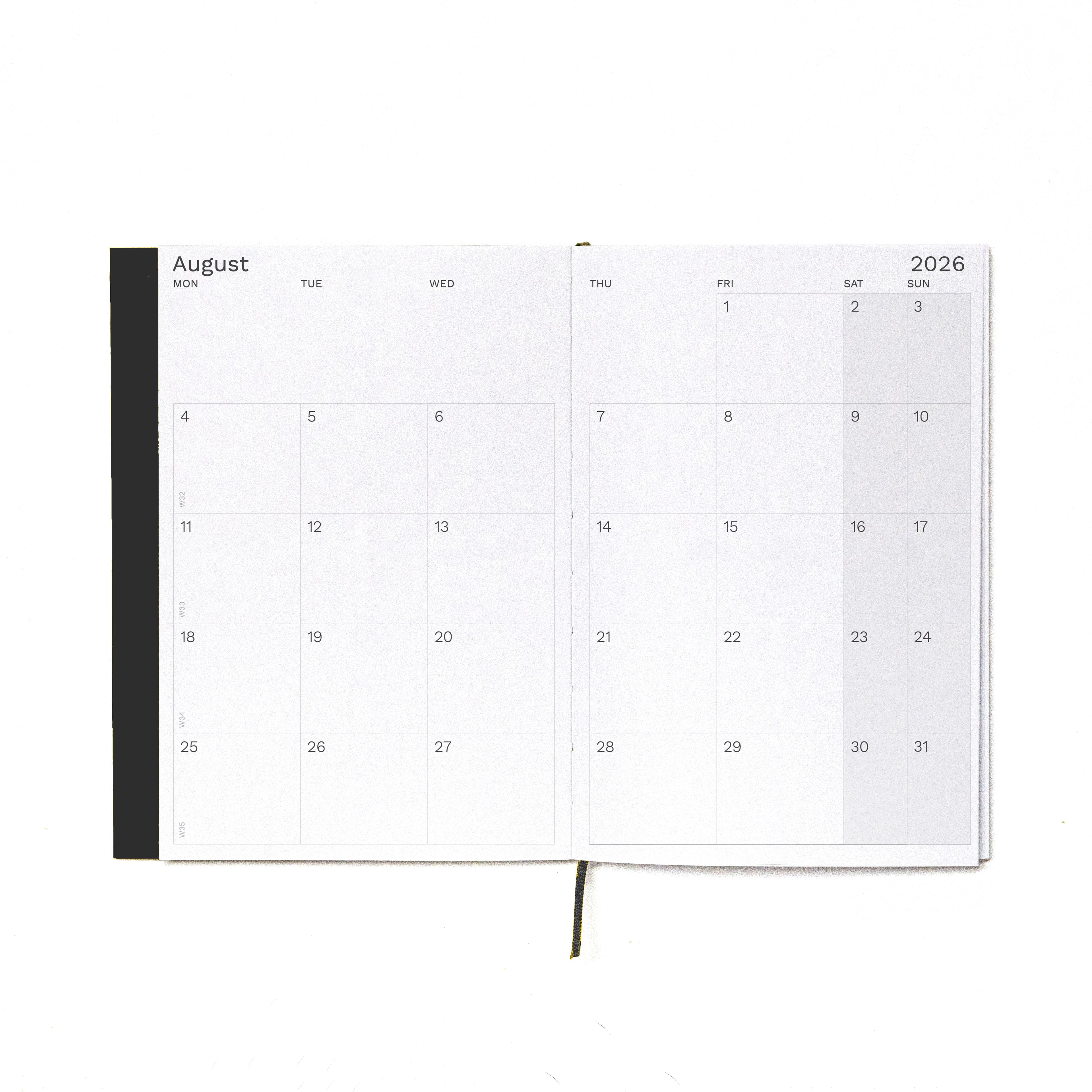 Interior minimalist monthly layout of 2026-2027 planner on high quality 120gsm paper - Octàgon Design