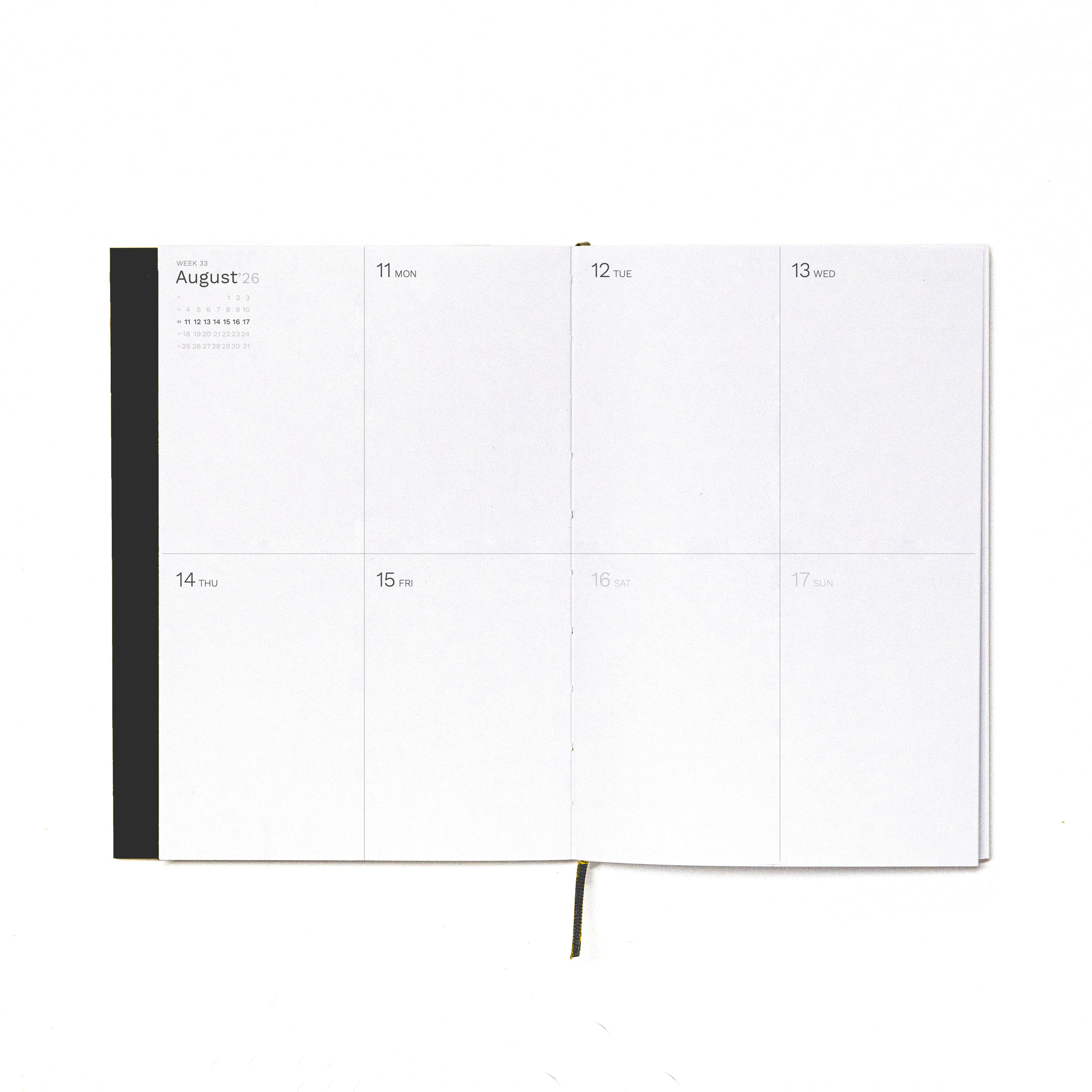 Interior minimalist weekly layout of 2026-2027 planner on high quality 120gsm paper - Octàgon Design