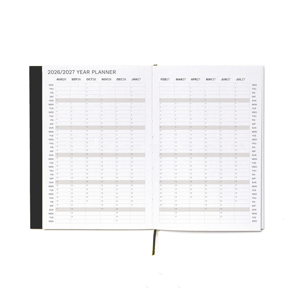 2026-2027 Academic Weekly Planner black, year planner page - Octàgon Design