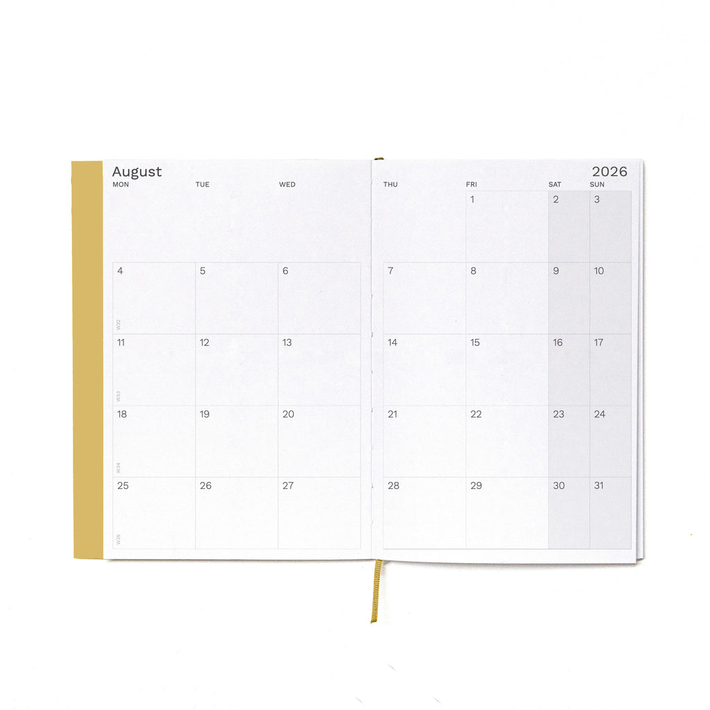 Interior minimalist monthly layout of 2026-2027 planner on high quality 120gsm paper - Octàgon Design