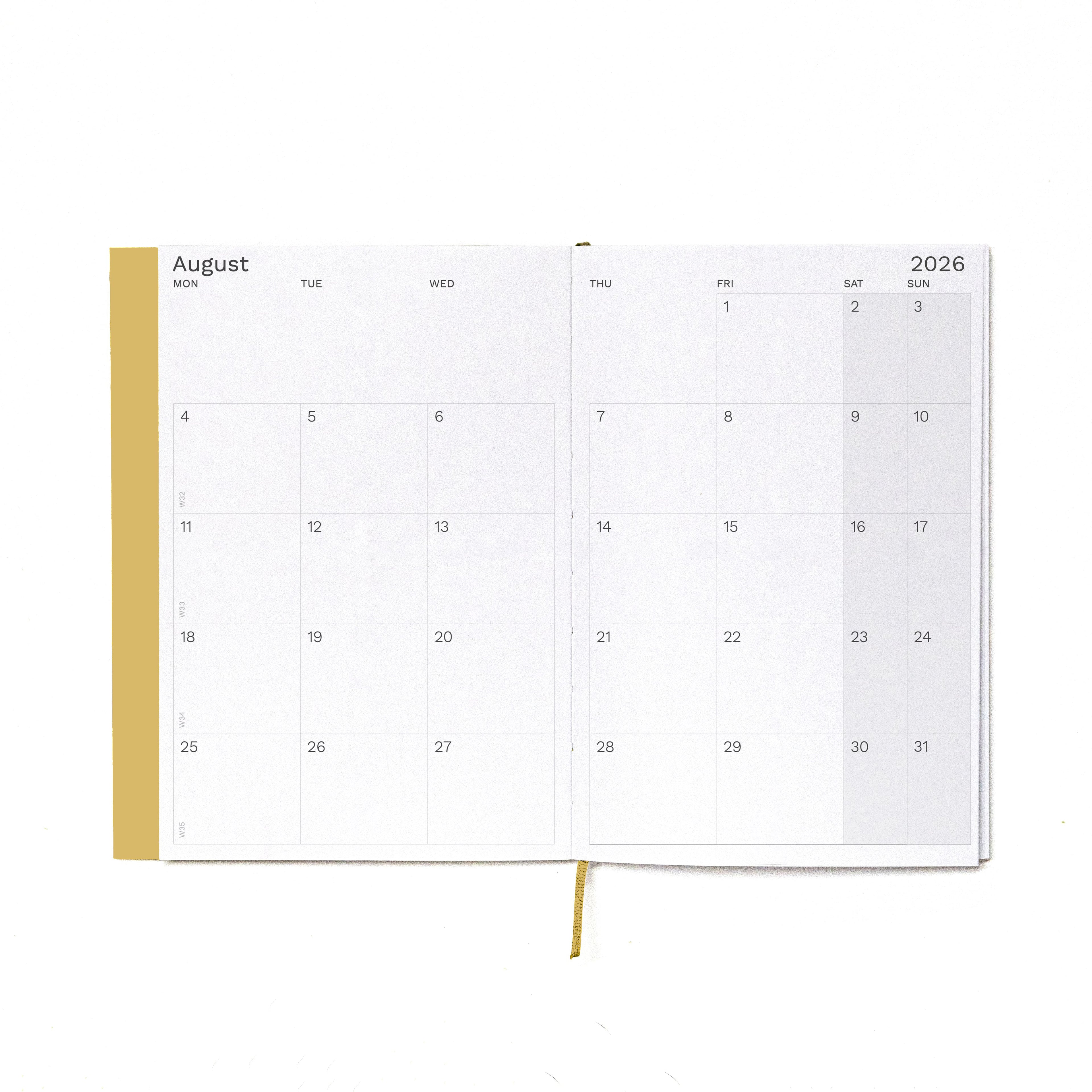 Interior minimalist monthly layout of 2026-2027 planner on high quality 120gsm paper - Octàgon Design