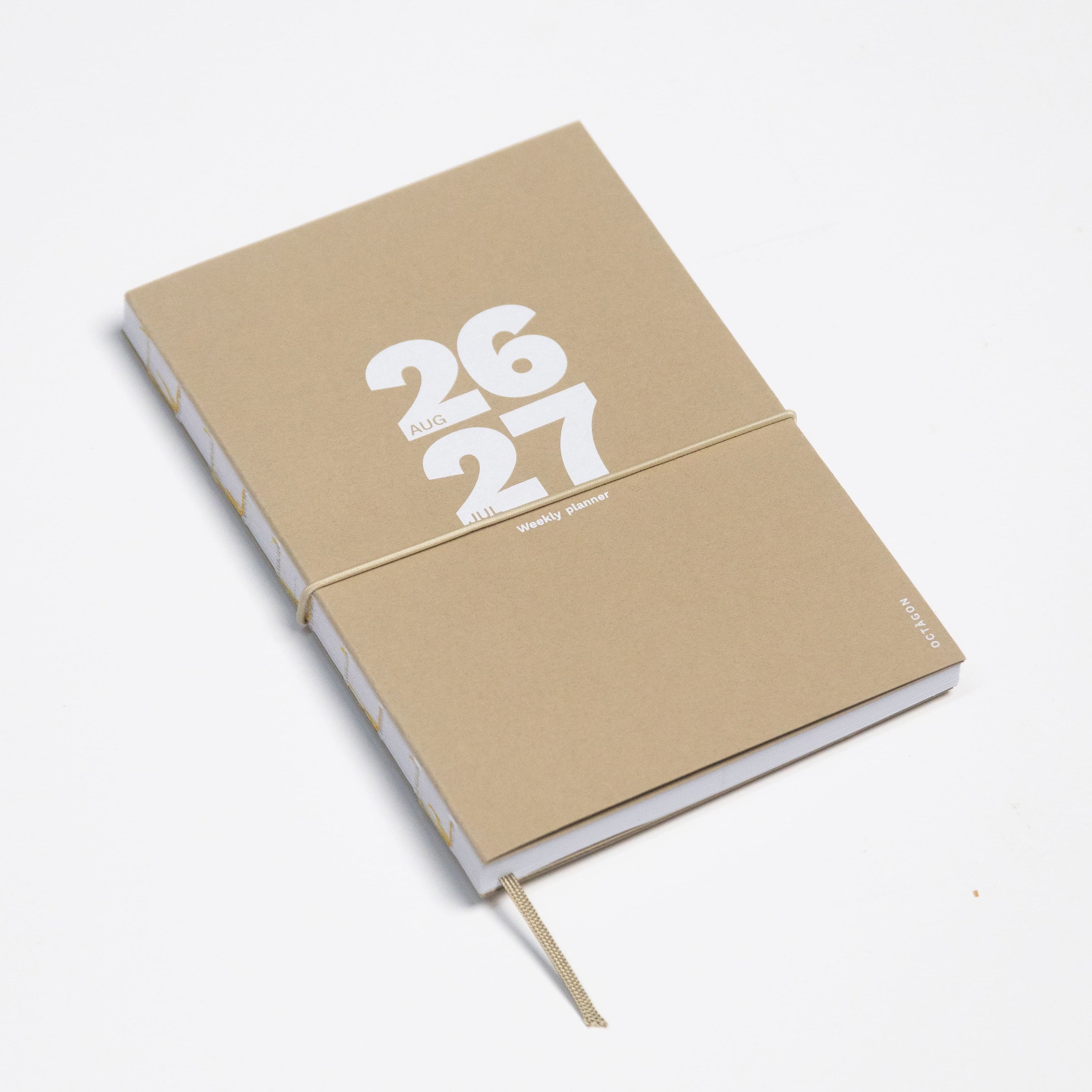 2026-2027 Academic Weekly Planner Camel with exposed spine and elastic band - Octàgon Design