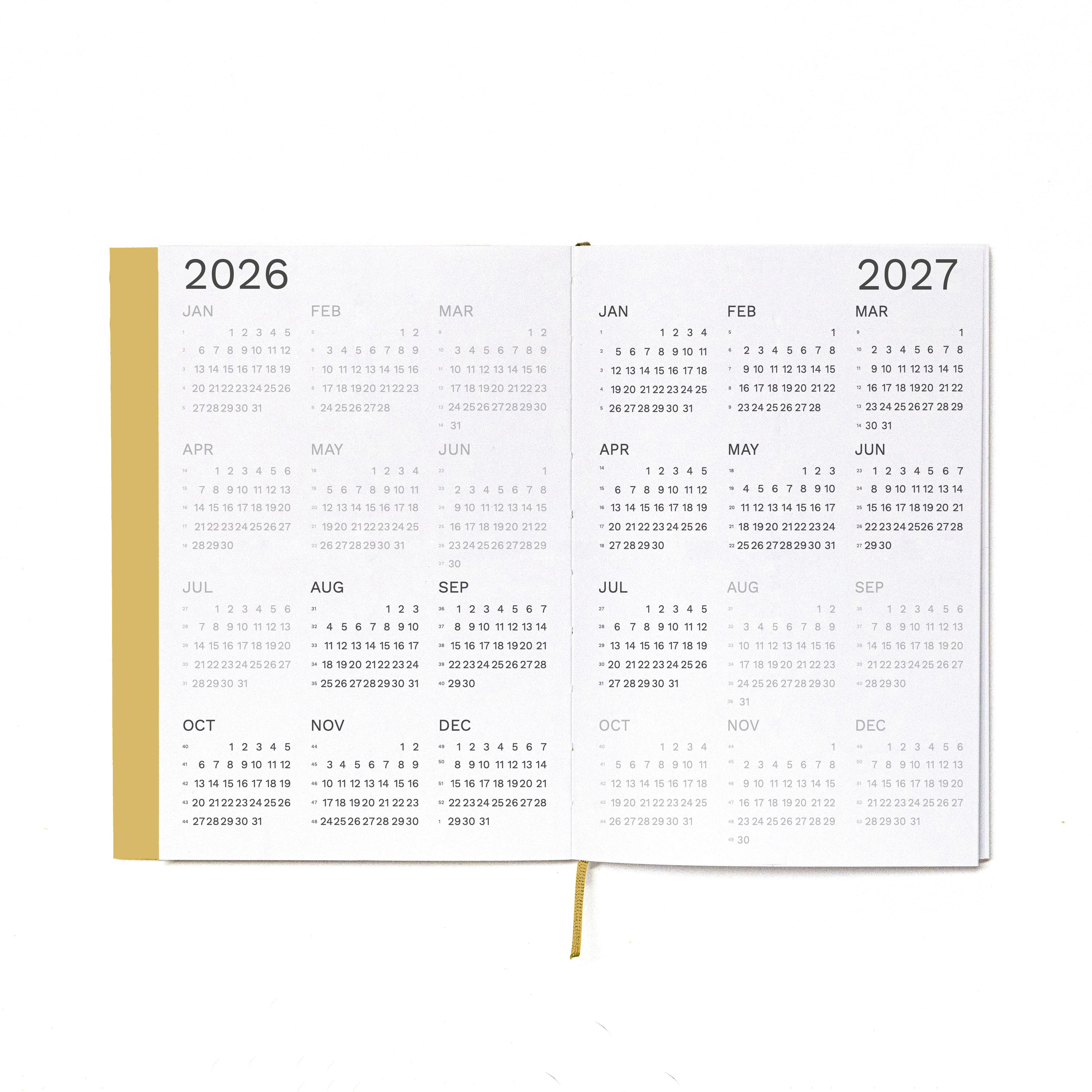2026-2027 Weekly Planner · Planificador semanal · Tamaño similar A5 · Exposed Spine