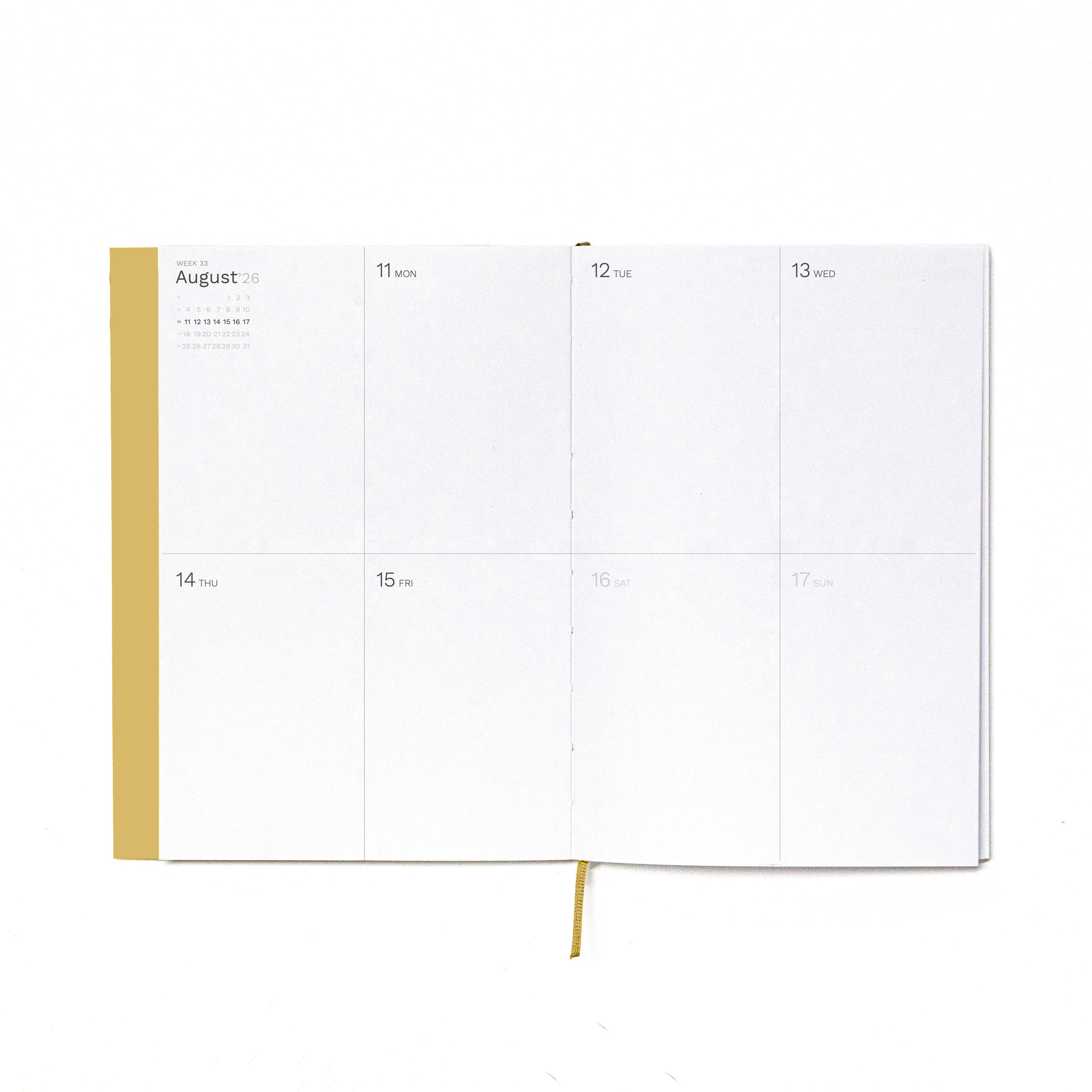 Interior minimalist weekly layout of 2026-2027 planner on high quality 120gsm paper - Octàgon Design