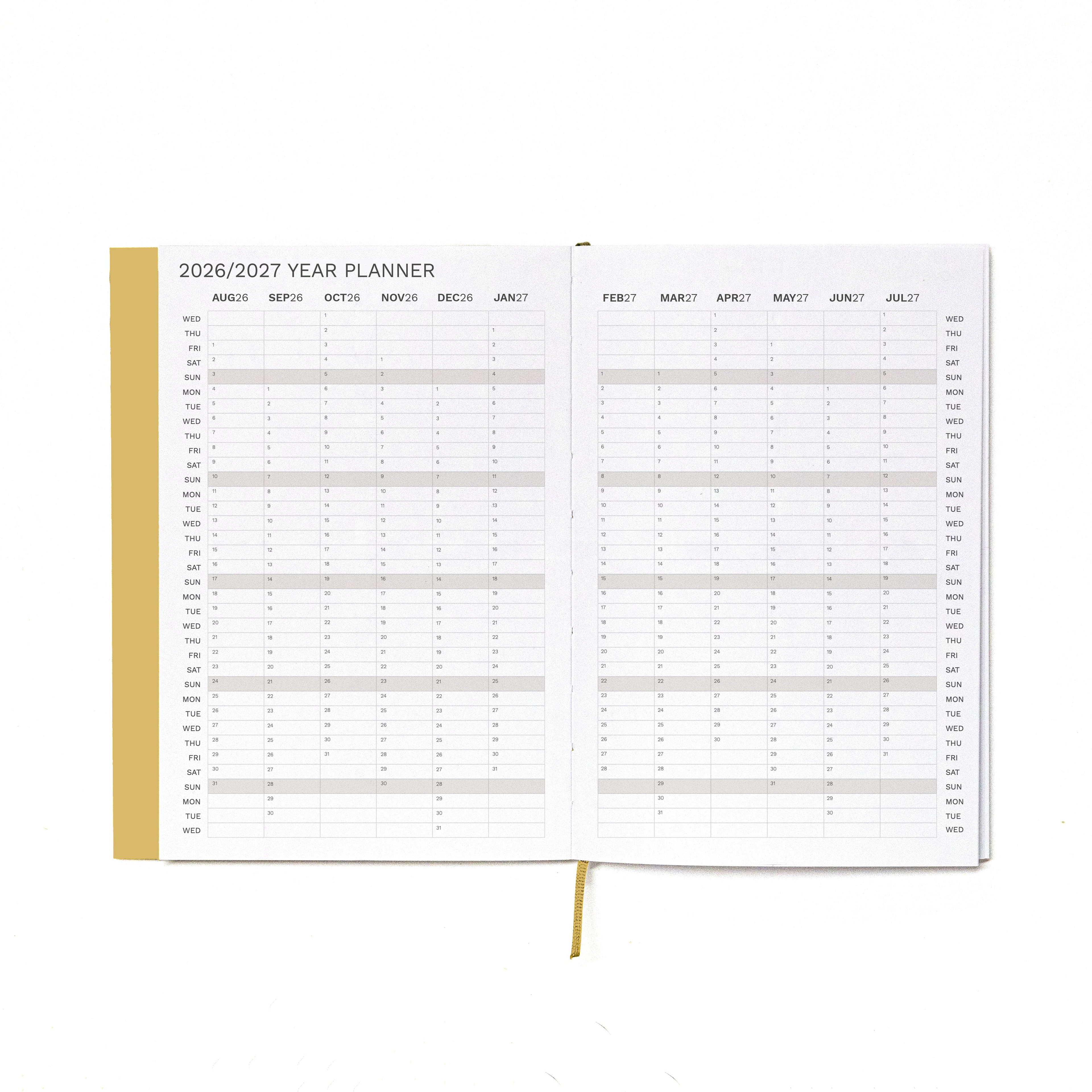 2026-2027 Academic Weekly Planner Camel, Year Planner page - Octàgon Design