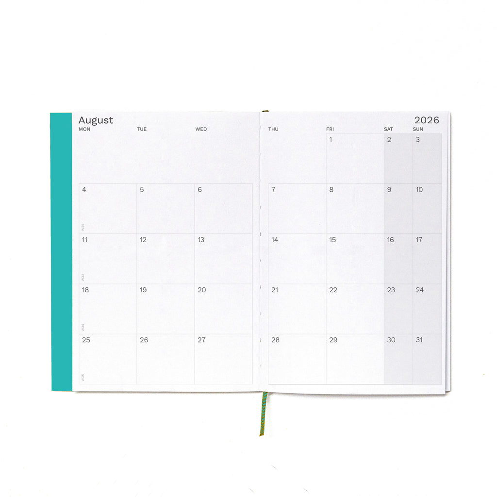 Interior minimalist monthly layout of 2026-2027 planner on high quality 120gsm paper - Octàgon Design