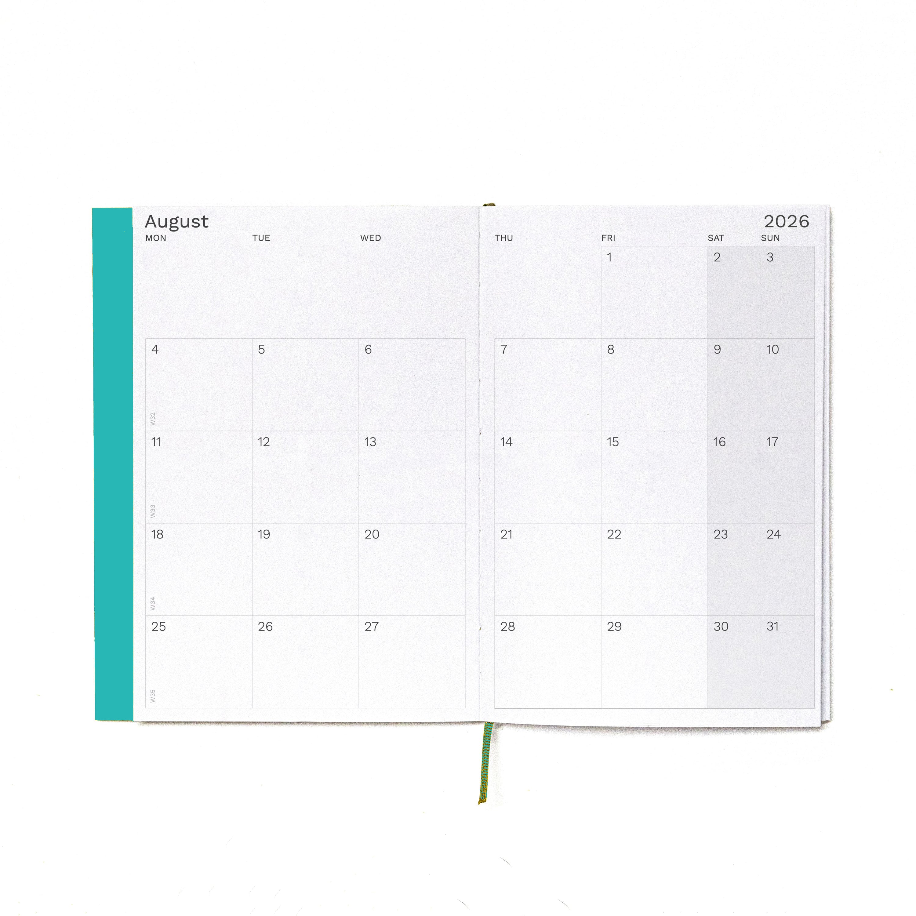 2026-2027 Weekly Planner · Planificador semanal · Tamaño similar A5 · Exposed Spine