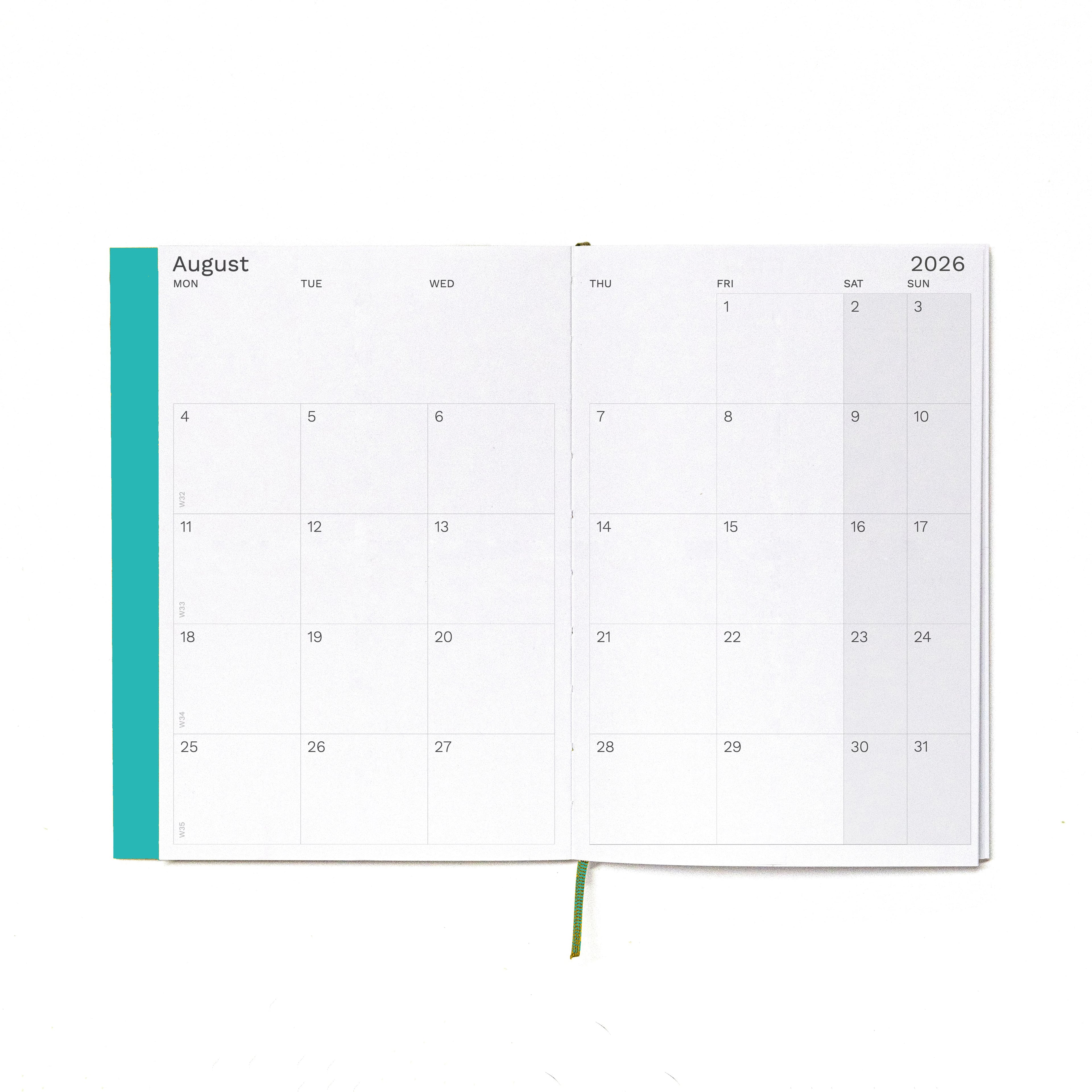 Interior minimalist monthly layout of 2026-2027 planner on high quality 120gsm paper - Octàgon Design