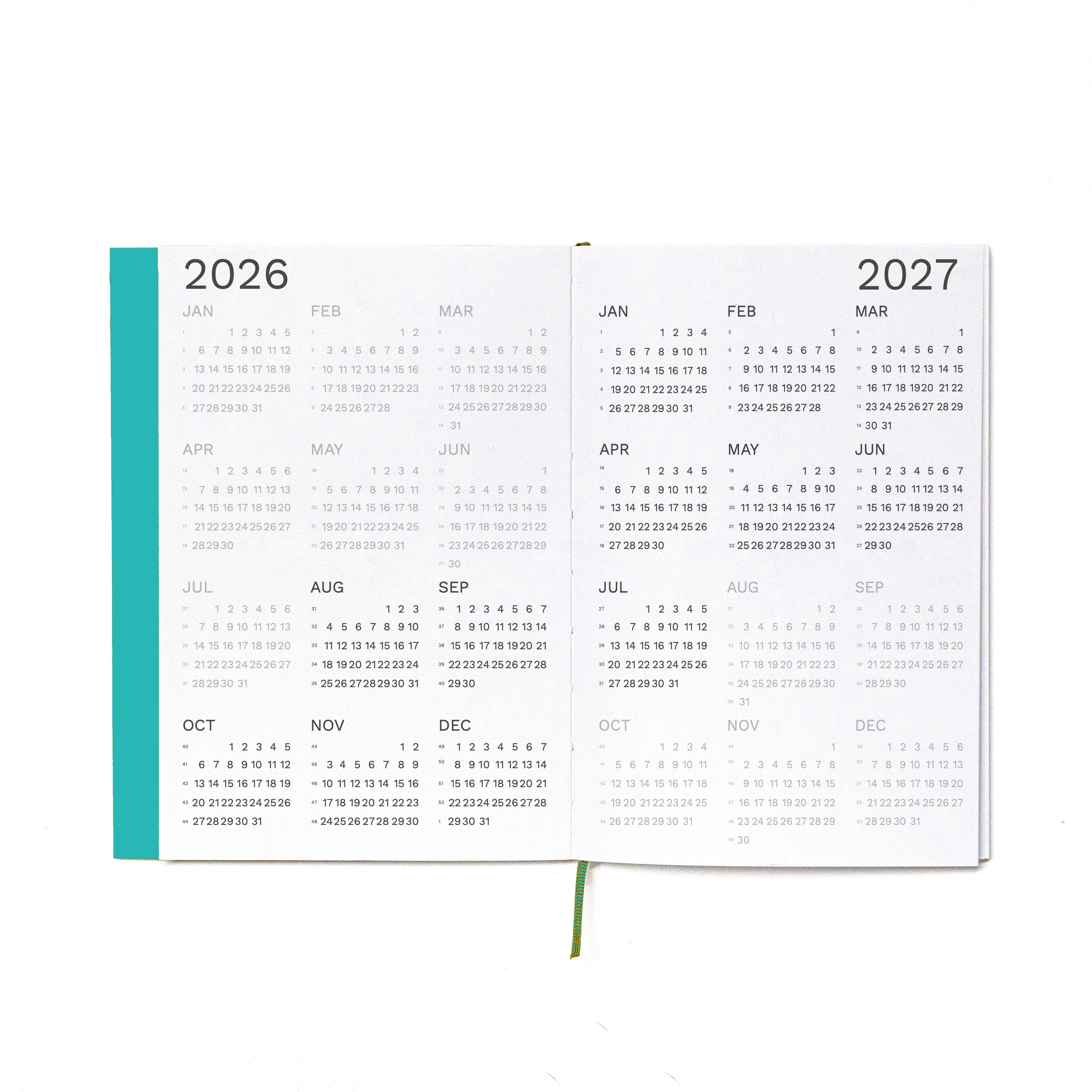 2026-2027 Academic Weekly Planner Caribbean Blue, 2026 and 2027 complete calendars - Octàgon Design