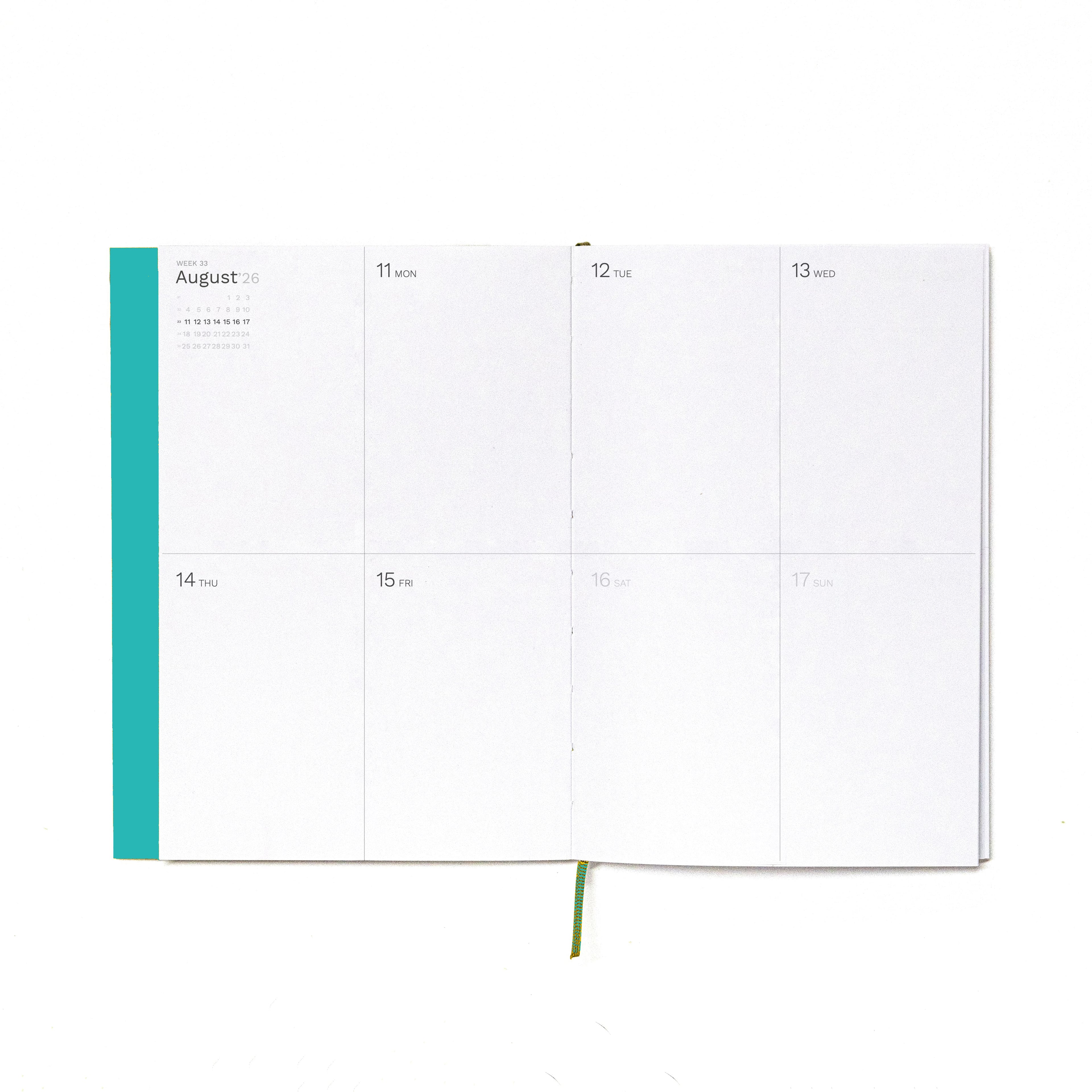Interior minimalist weekly layout of 2026-2027 planner on high quality 120gsm paper - Octàgon Design