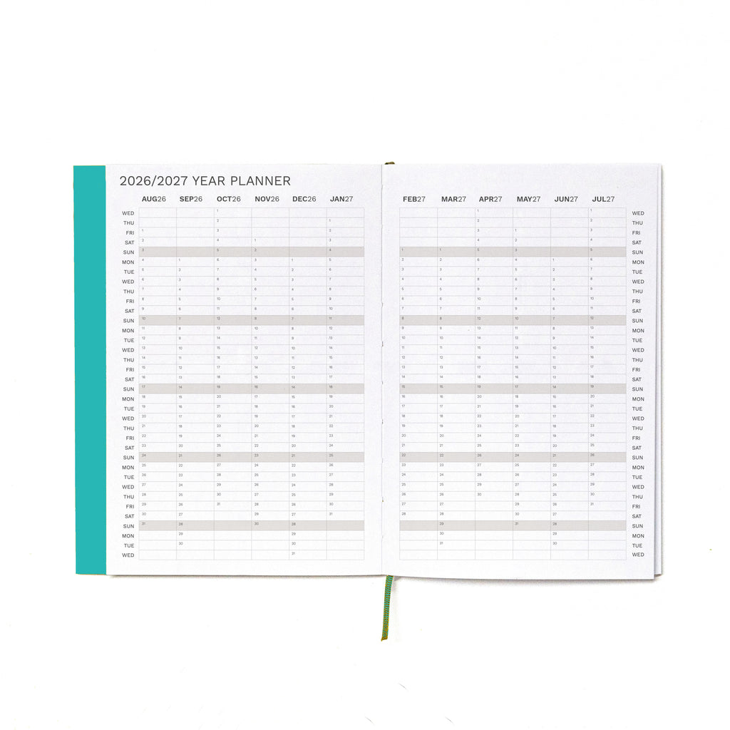 2026-2027 Academic Weekly Planner Caribbean Blue, Year Planner page - Octàgon Design