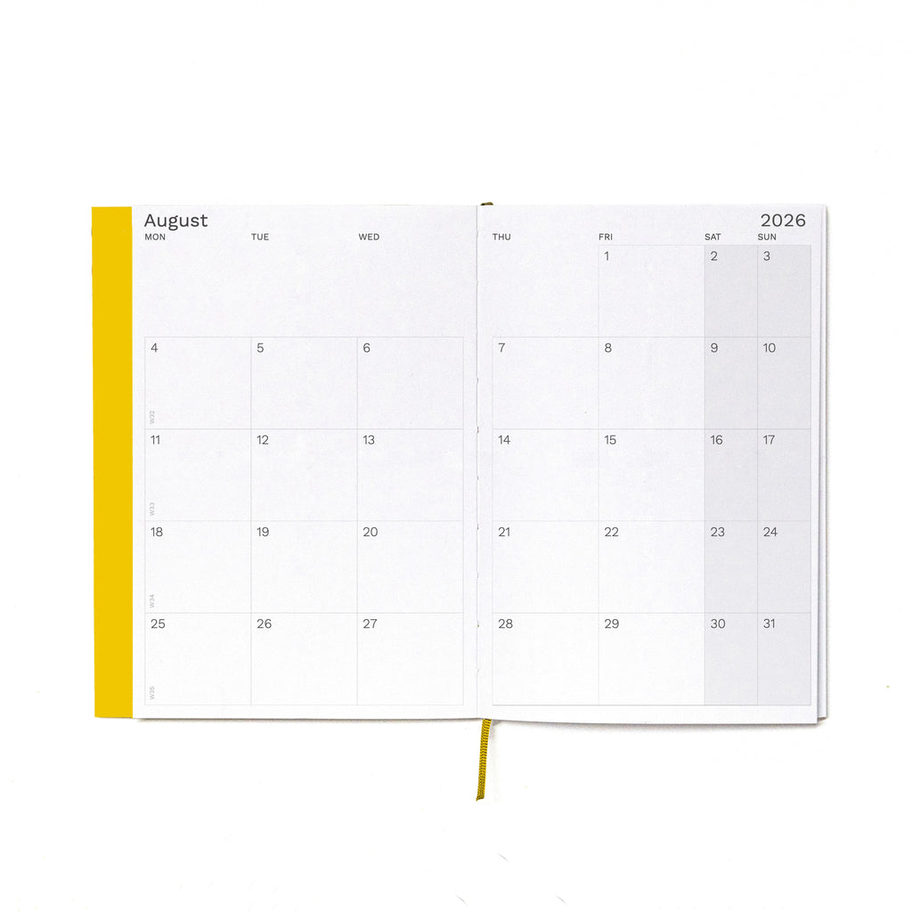 Interior minimalist monthly layout of 2026-2027 planner on high quality 120gsm paper - Octàgon Design