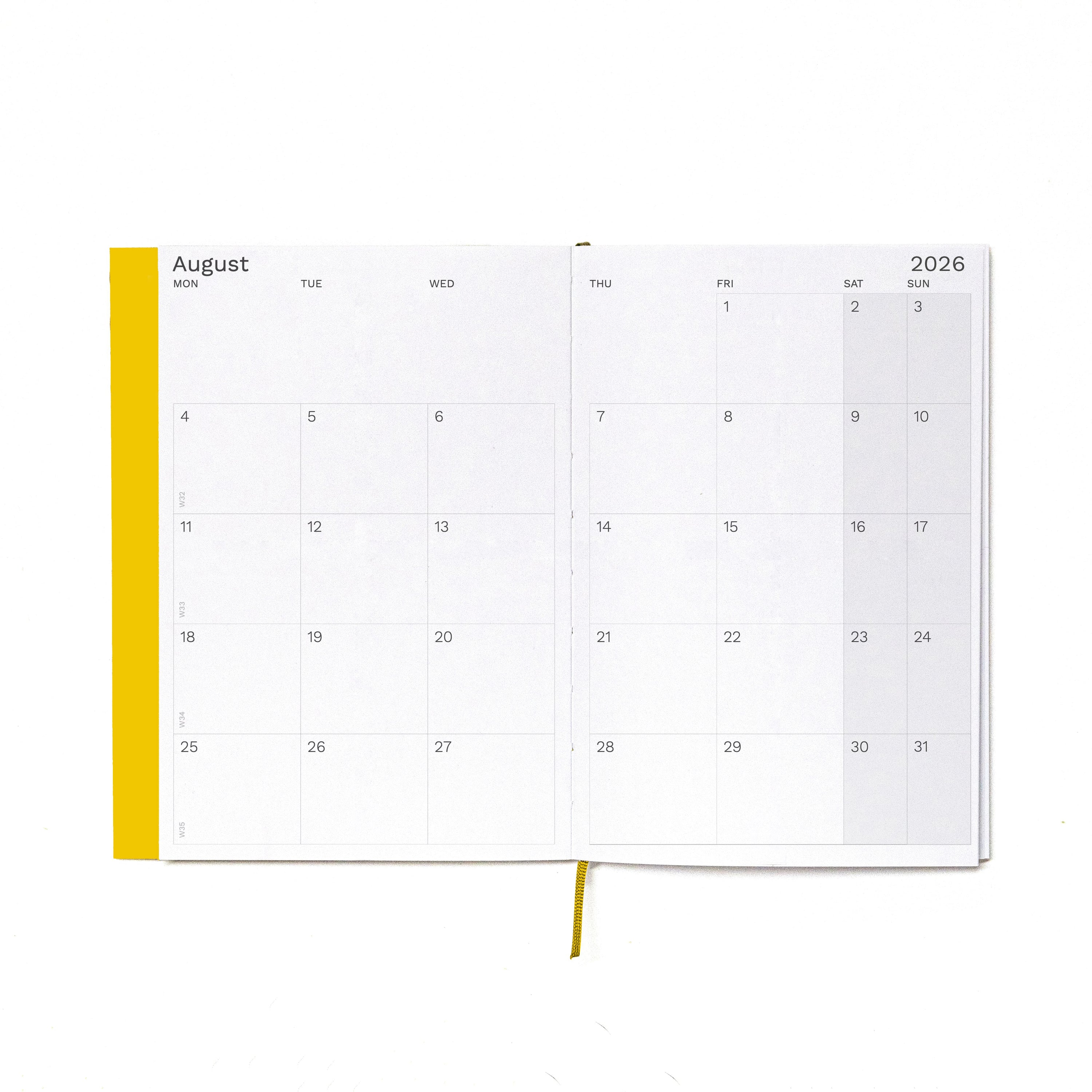 2026-2027 Weekly Planner · Planificador semanal · Tamaño similar A5 · Exposed Spine