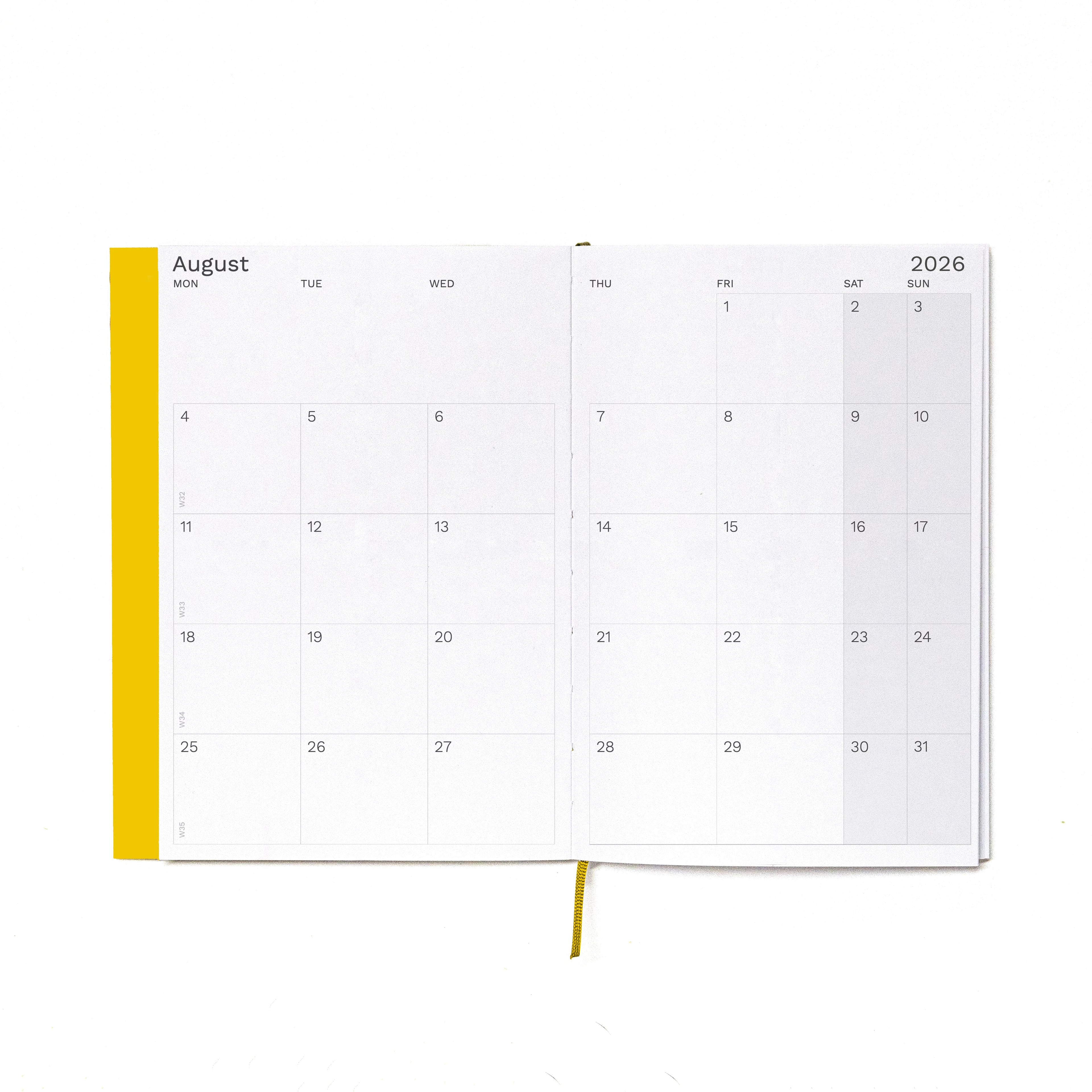 Interior minimalist monthly layout of 2026-2027 planner on high quality 120gsm paper - Octàgon Design