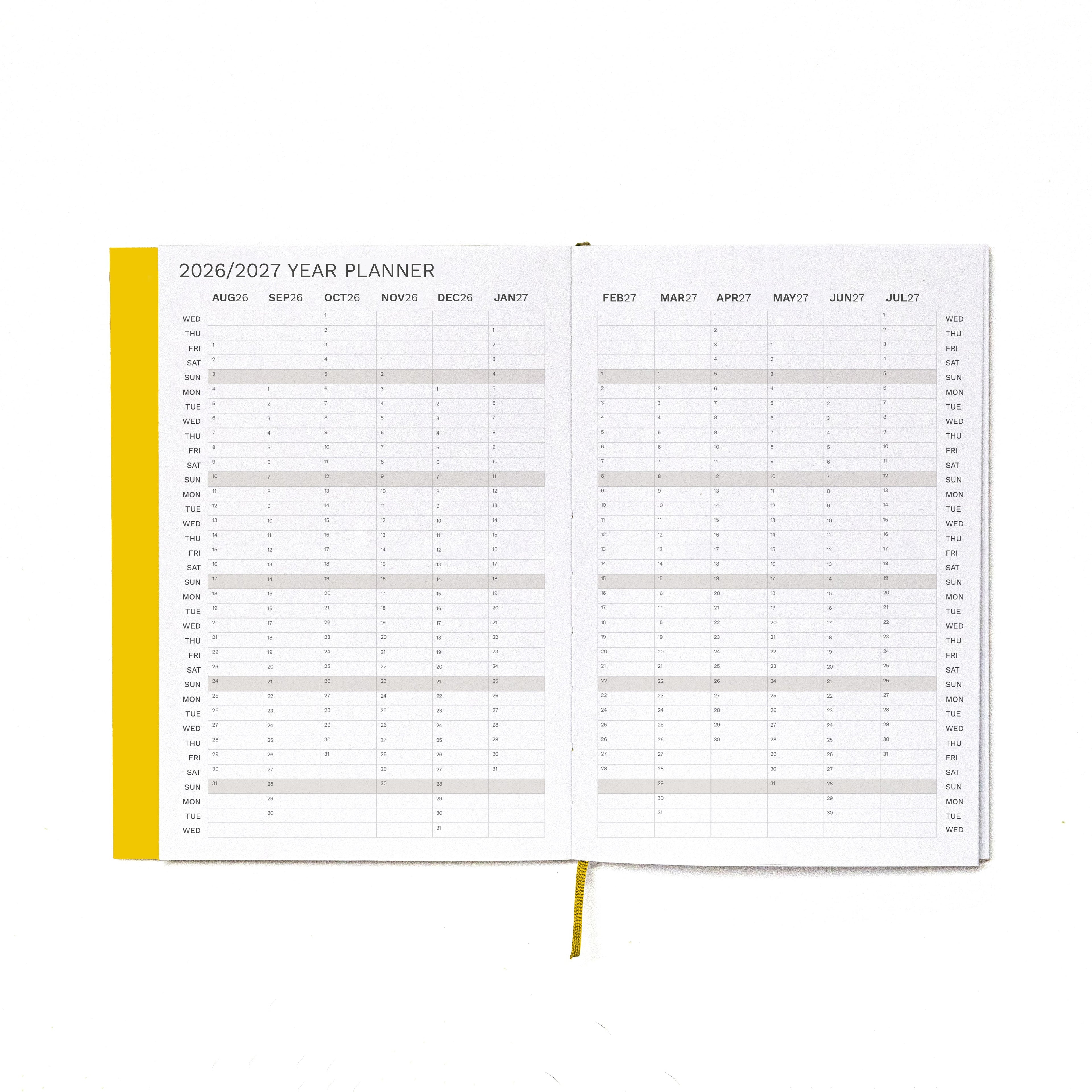 2026-2027 Academic Weekly Planner Indian Yellow, Year Planner- Octàgon Design
