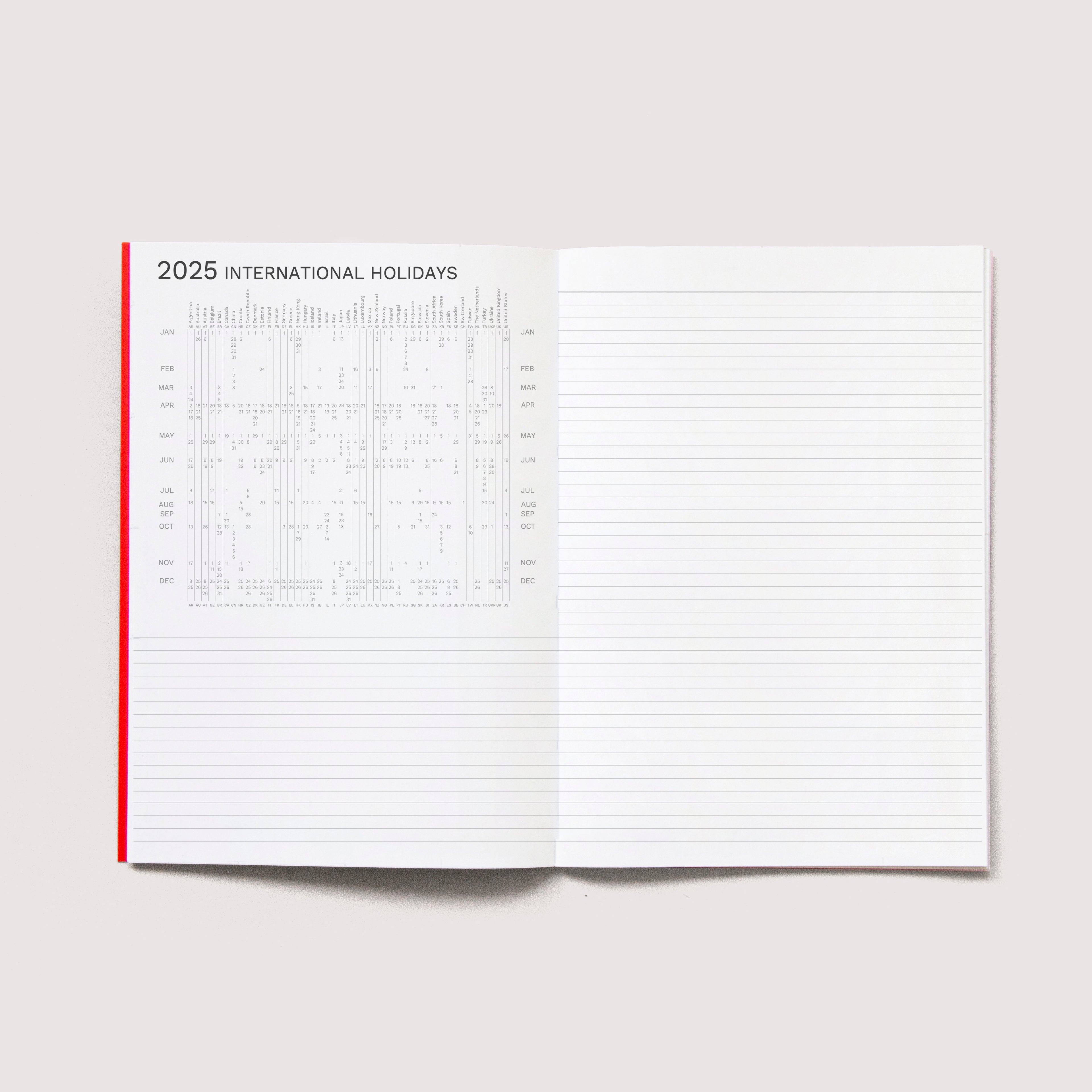 Octàgon Design, 2025 Small Monthly Planner A5 Size , international holidays