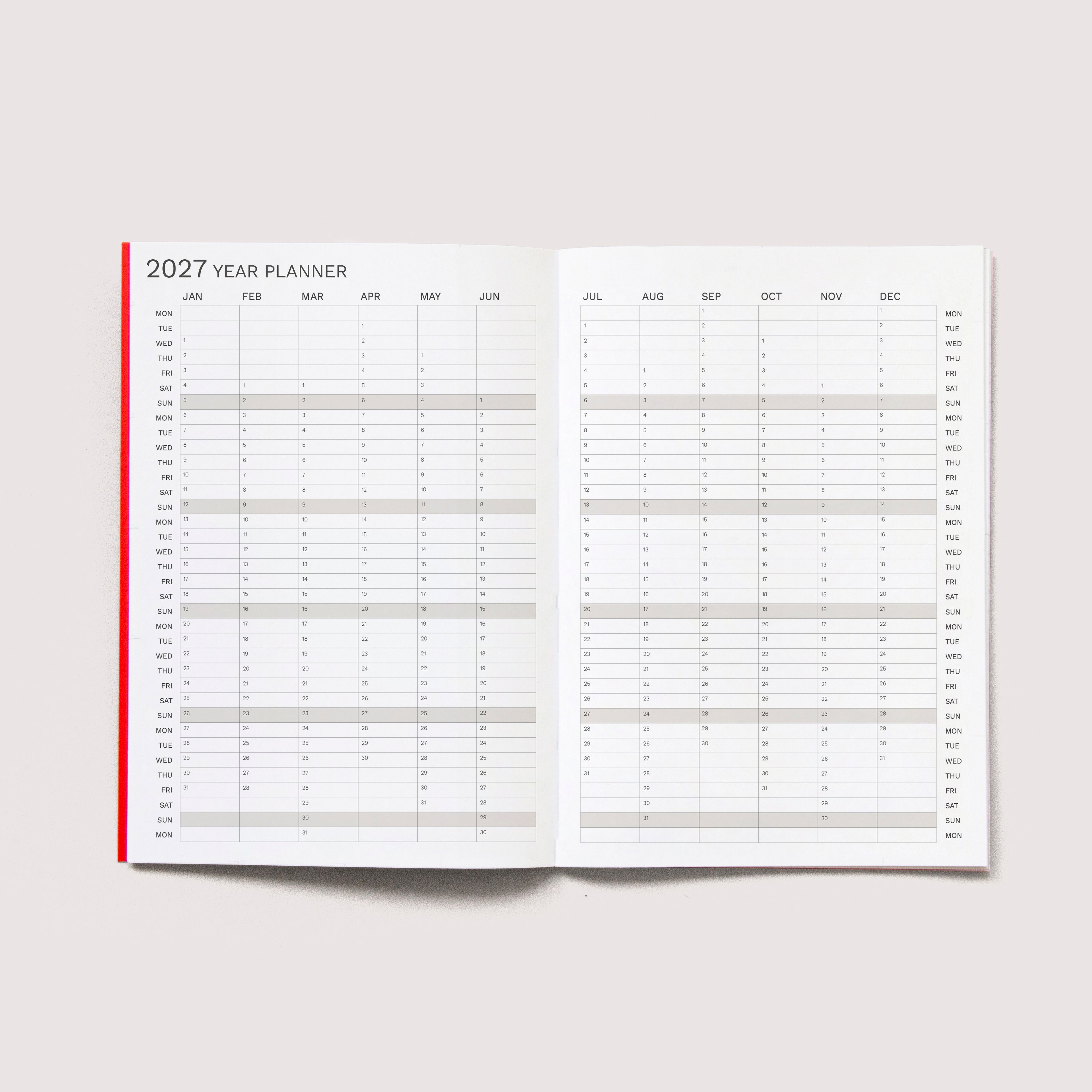 The iconic Mini Monthly Planner similar A6 size by Octàgon Design.  Year Plan page.