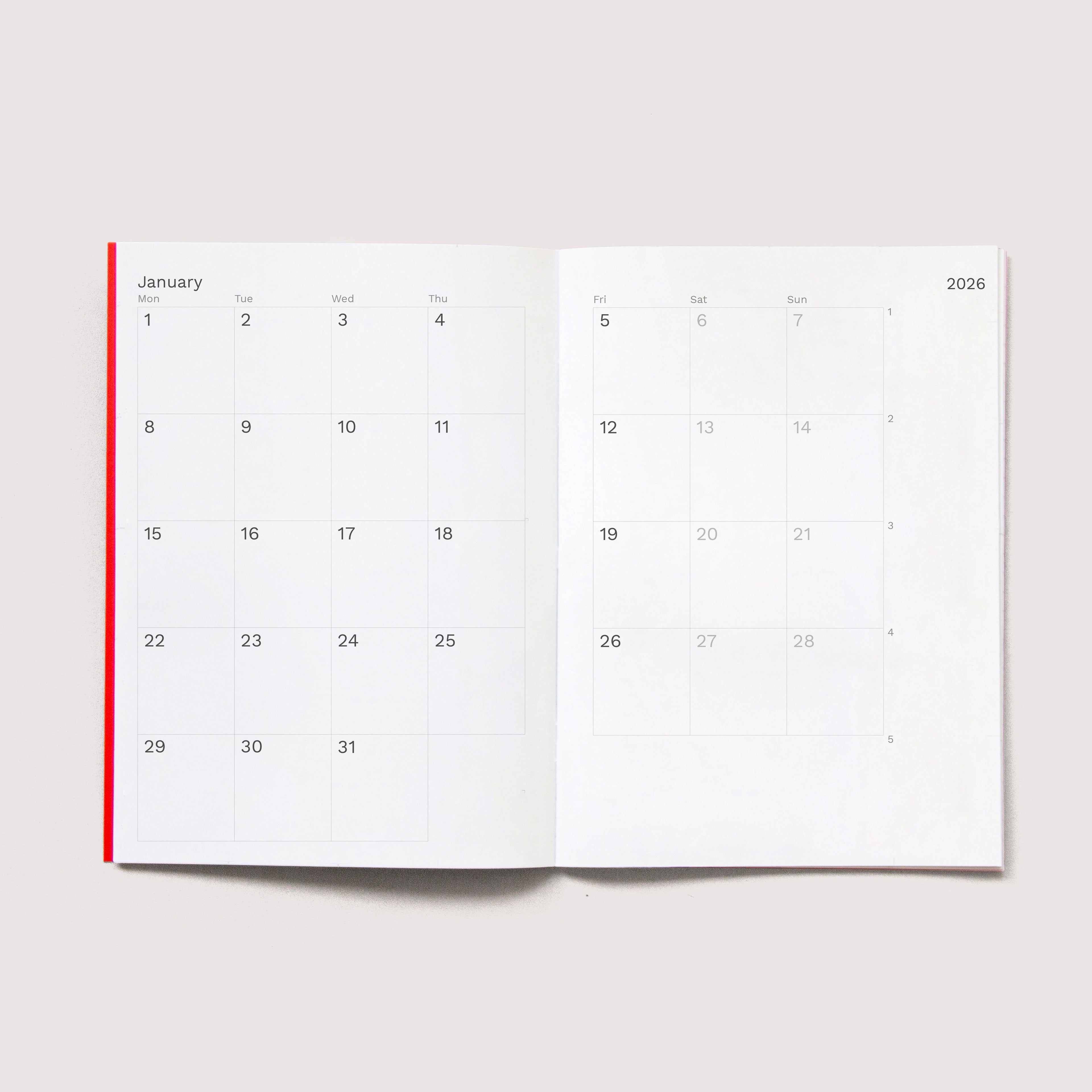 Iconic mini 2026 monthly planner from Octàgon Design.