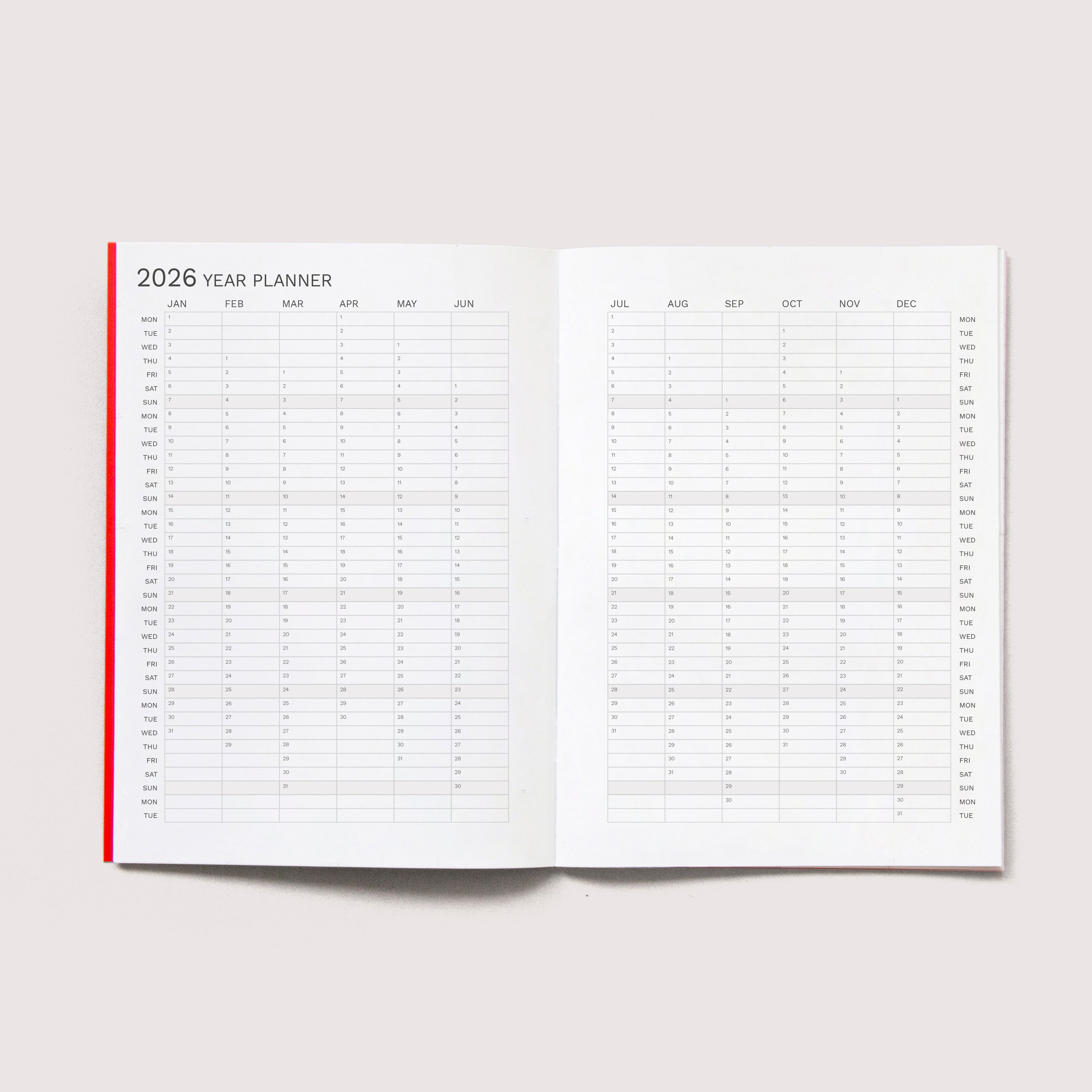 Iconic mini 2026 monthly planner from Octàgon Design.