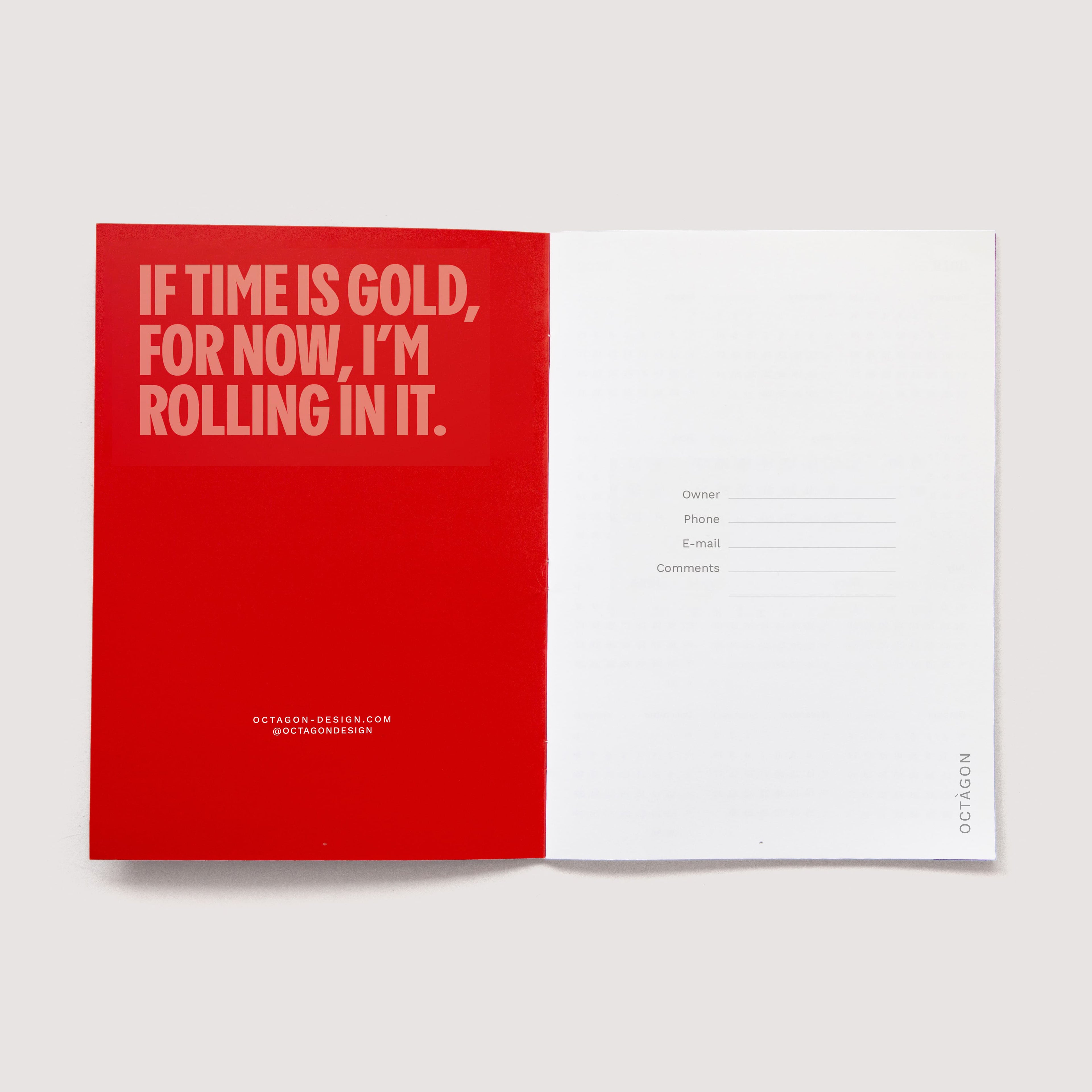 Octàgon Design Mini Monthly Planner. The iconic planner. First page.