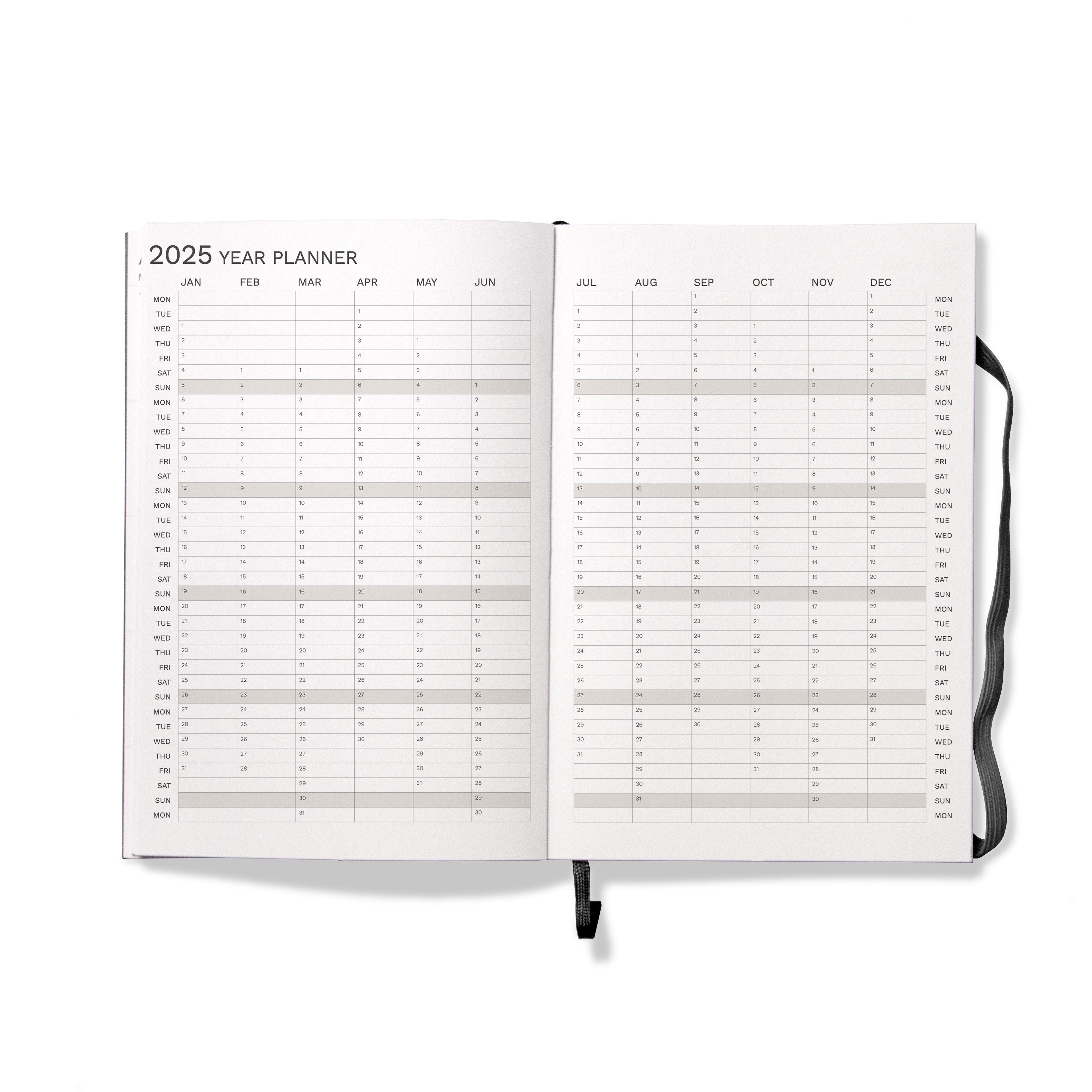 Octàgon Design 2025 Weekly Planner similar A5 size Black, year planner