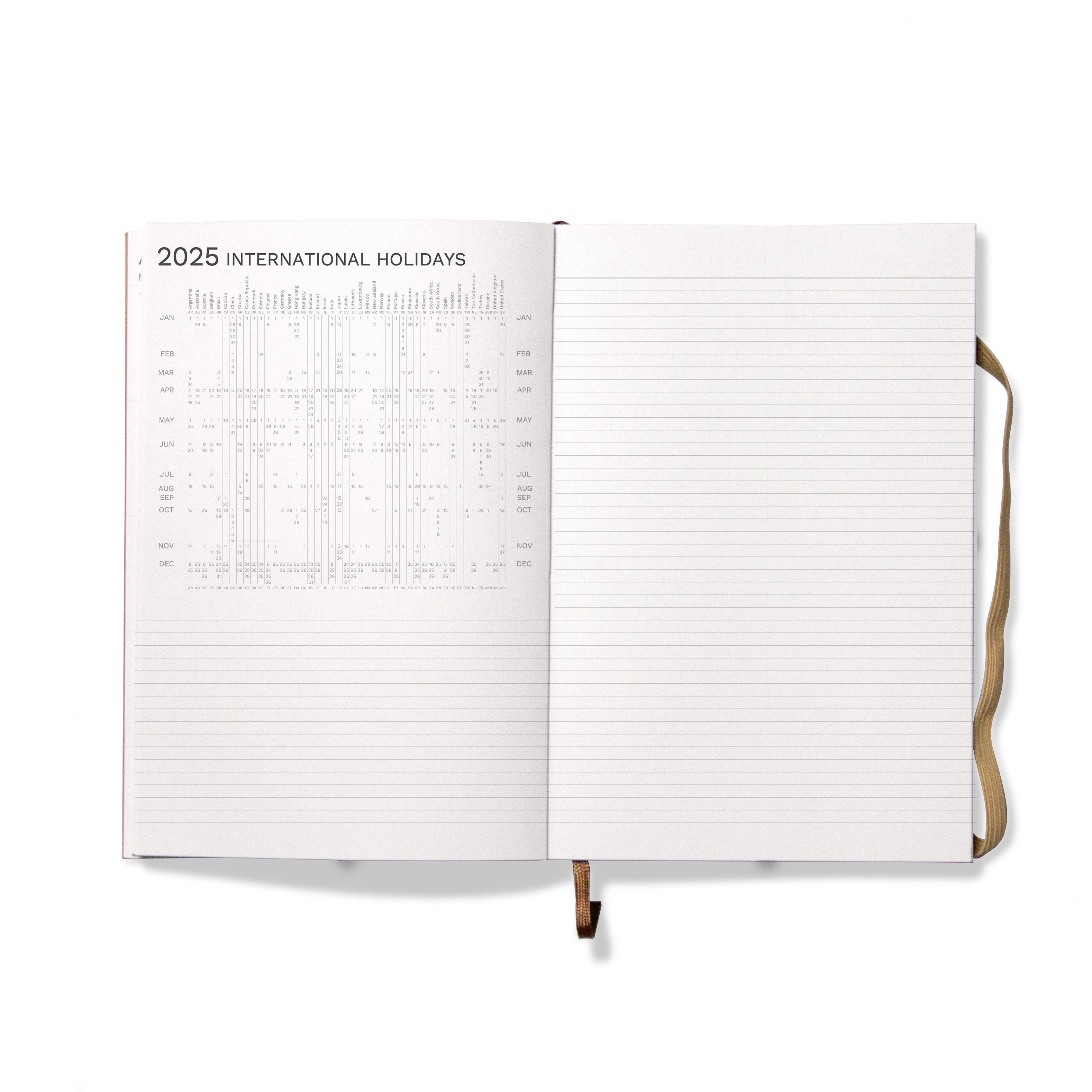 Octàgon Design 2025 Weekly Planner similar A5 size Kraft, international holidays