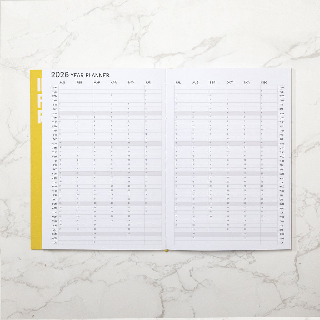 2026 Weekly Planner, best planner. From Octàgon Design. Indian Yellow color. Year Planner