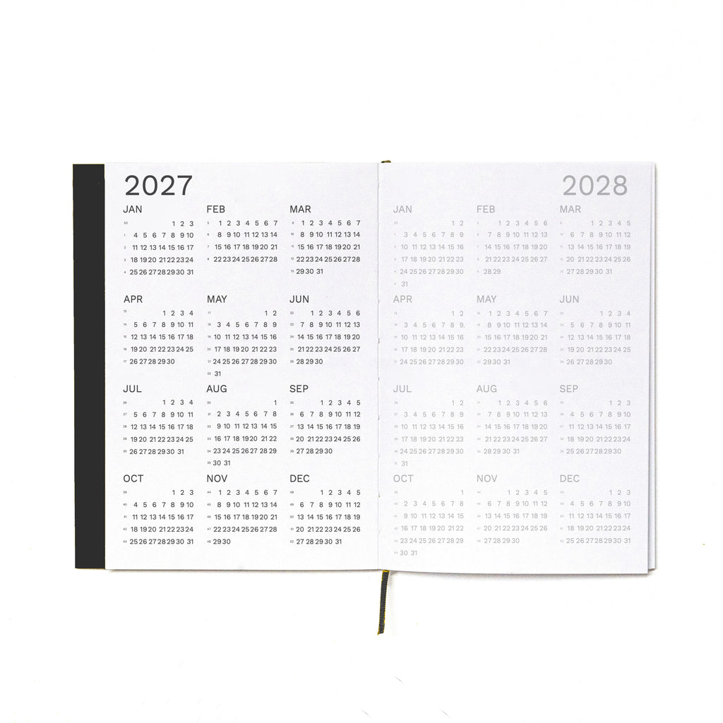 2027 Weekly Planner A5 by Octàgon Design. Black color. 2027 and 2028 calendars.