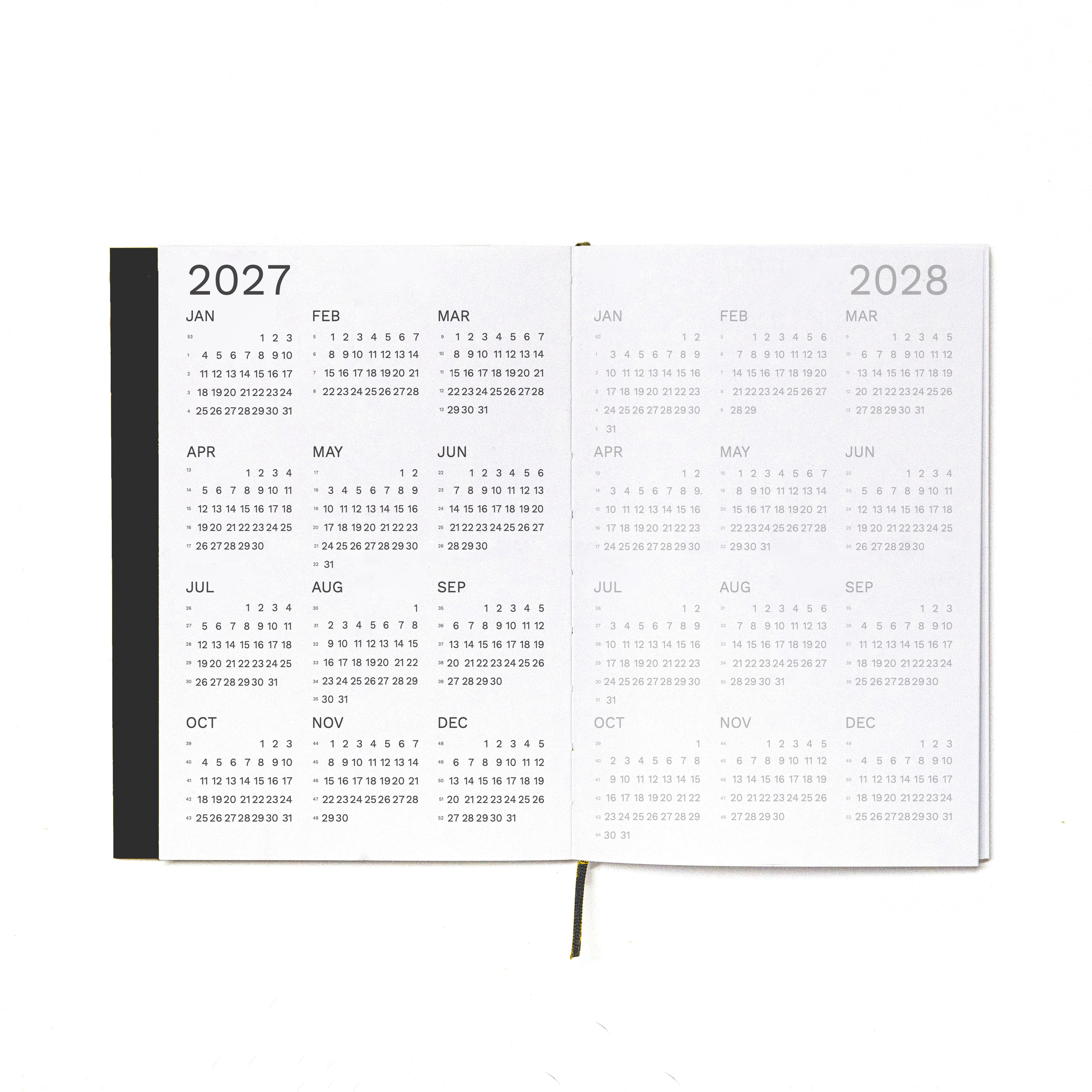 2027 Weekly Planner A5 by Octàgon Design. Black color. 2027 and 2028 calendars.