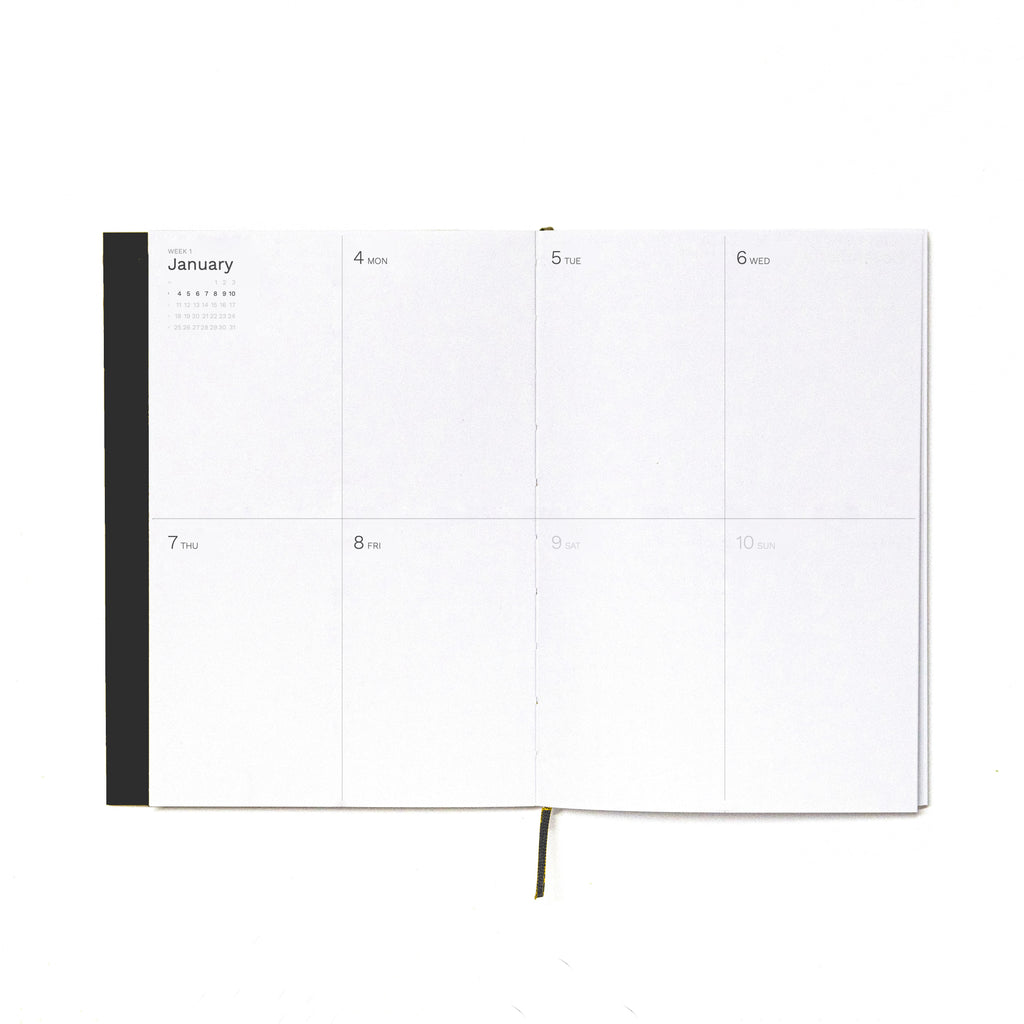 2027 Weekly Planner A5 by Octàgon Design. Black color. Weekly template