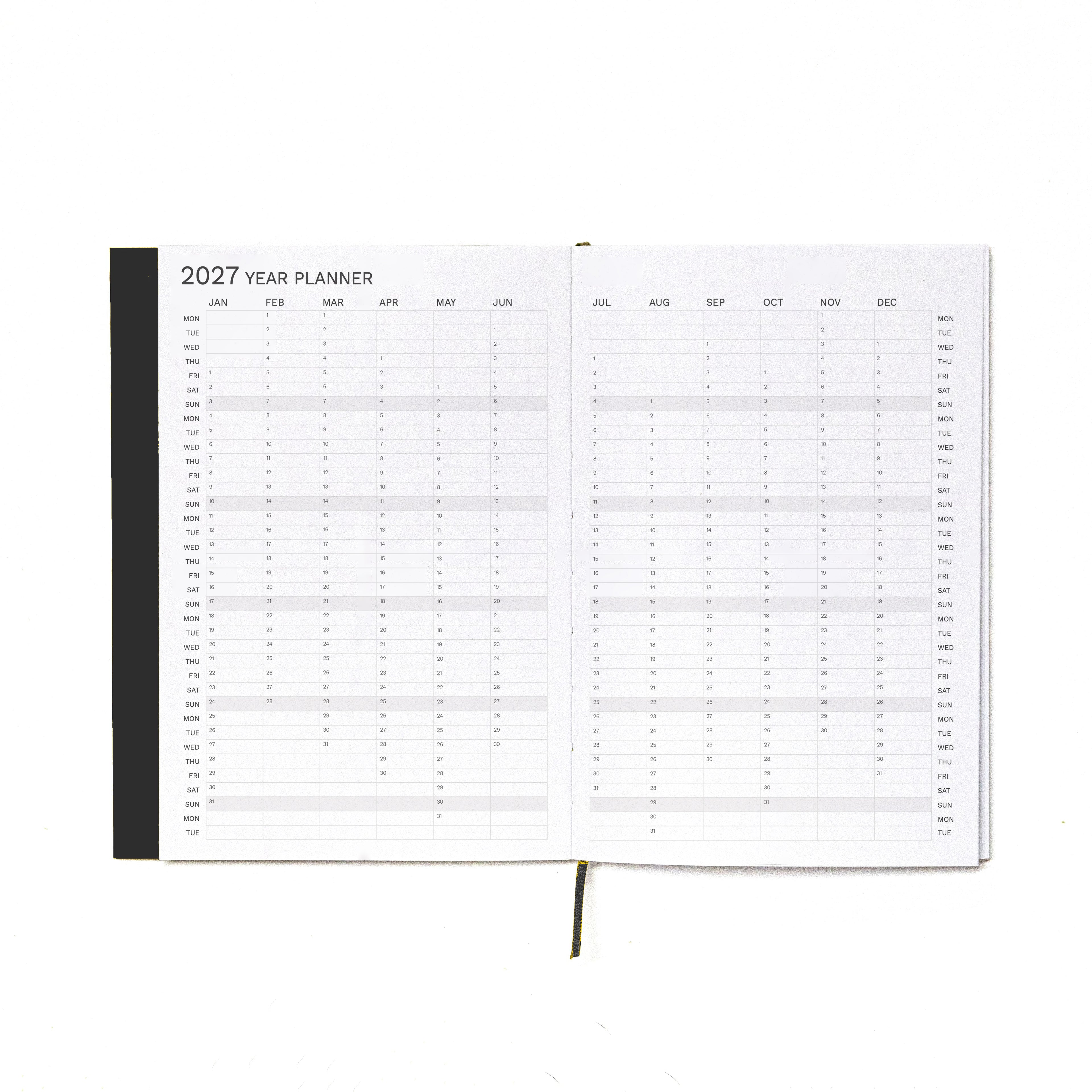 2027 Weekly Planner A5 by Octàgon Design. Black color. Year Planner.