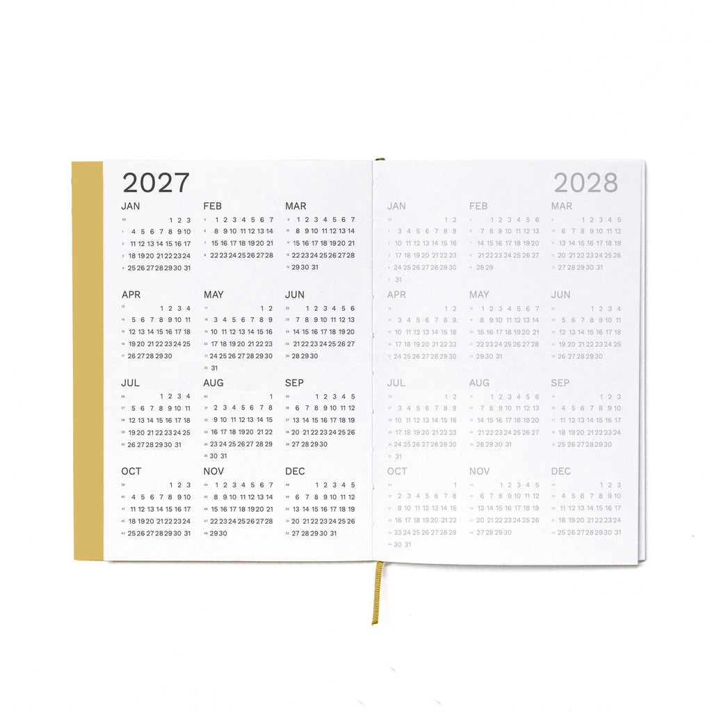 2027 Weekly Planner A5 by Octàgon Design. Camel color. 2027 and 2028 calendars.