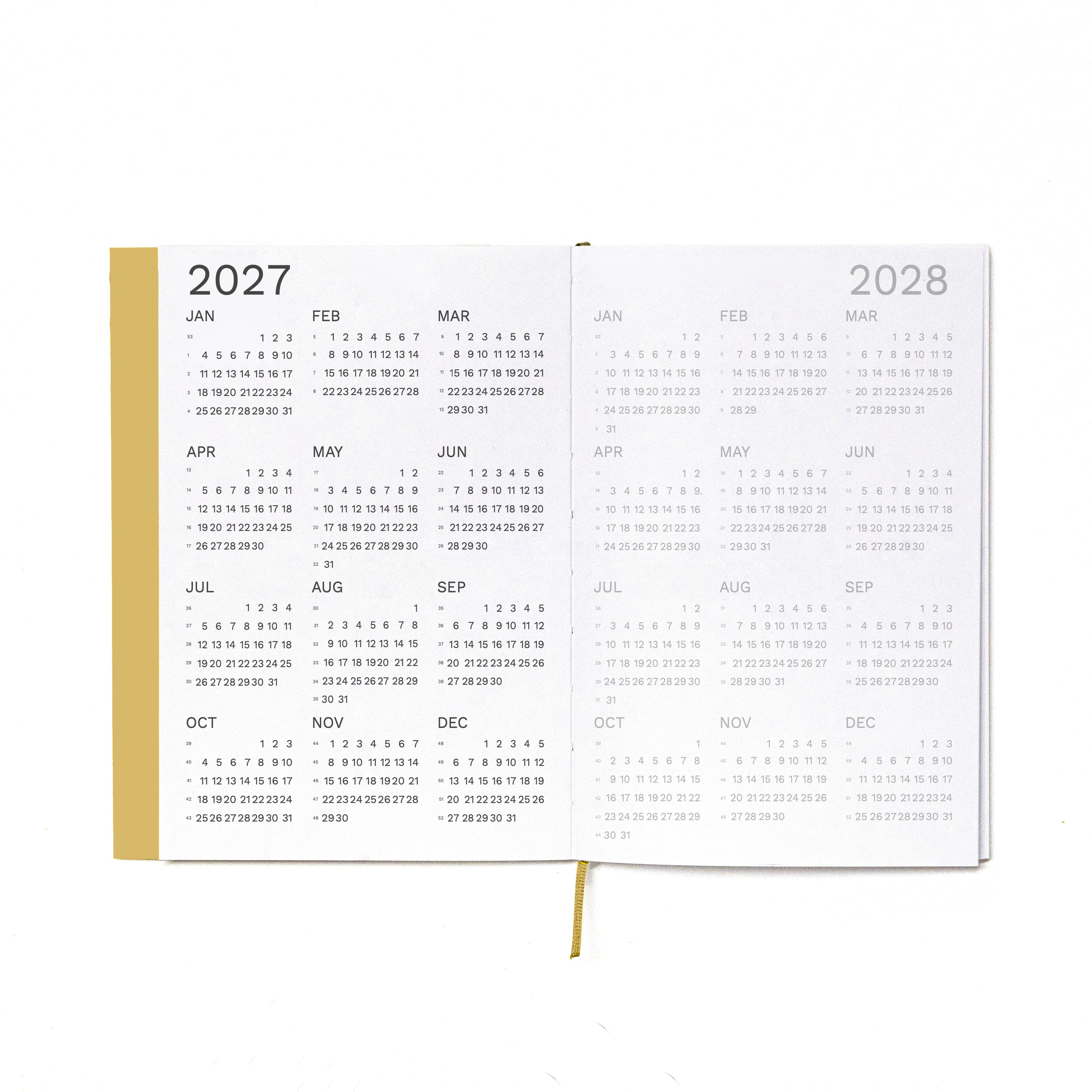 2027 Weekly Planner A5 by Octàgon Design. Camel color. 2027 and 2028 calendars.