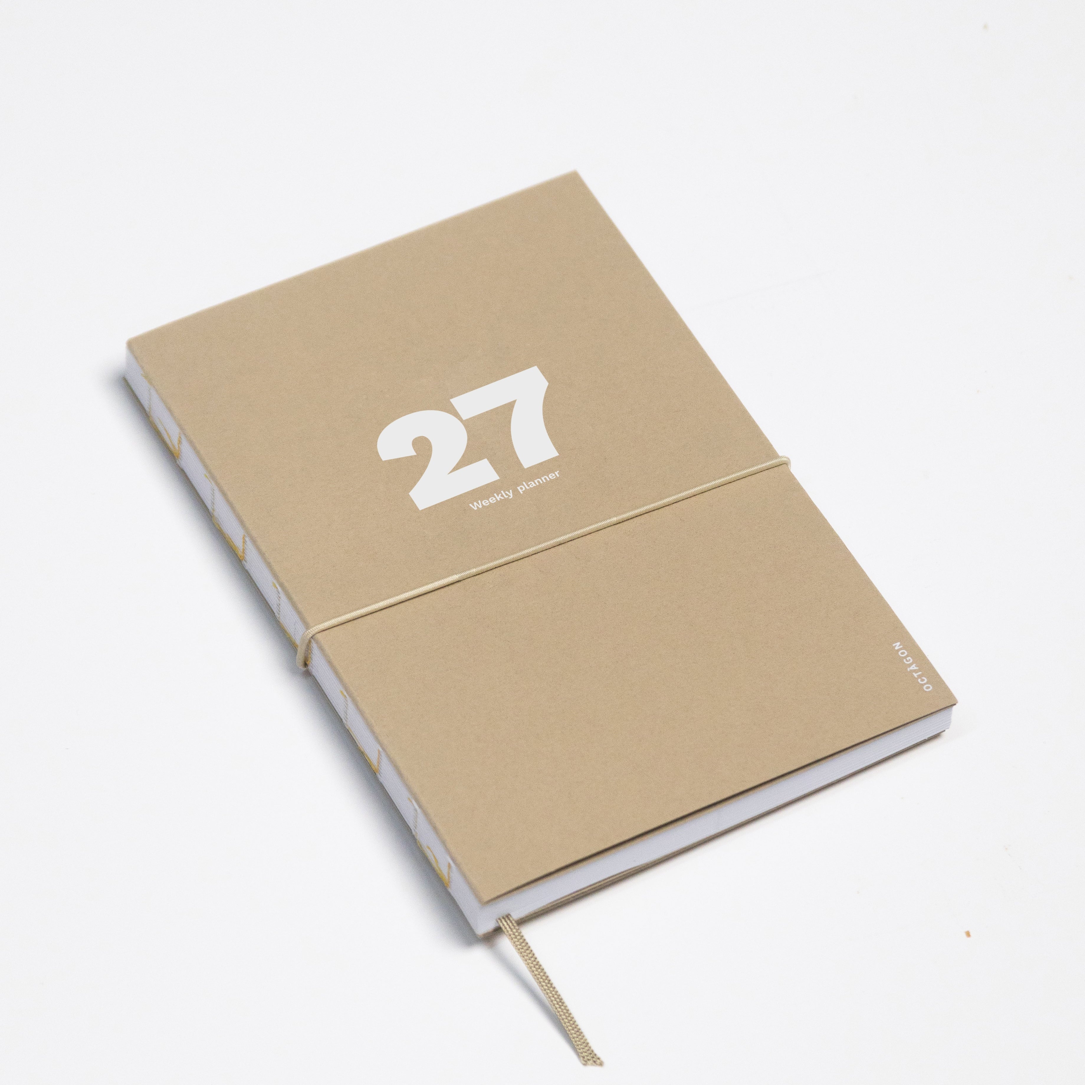 2027 Weekly Planner A5 by Octàgon Design. Camel color. Main cover.