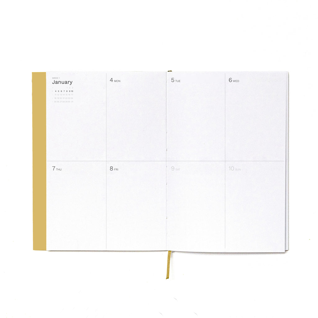 2027 Weekly Planner A5 by Octàgon Design. Camel color. Weekly template.