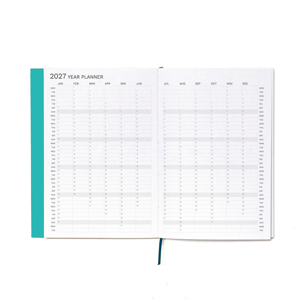 2027 Weekly Planner A5 by Octàgon Design. Caribbean Blue color. Year Planner.