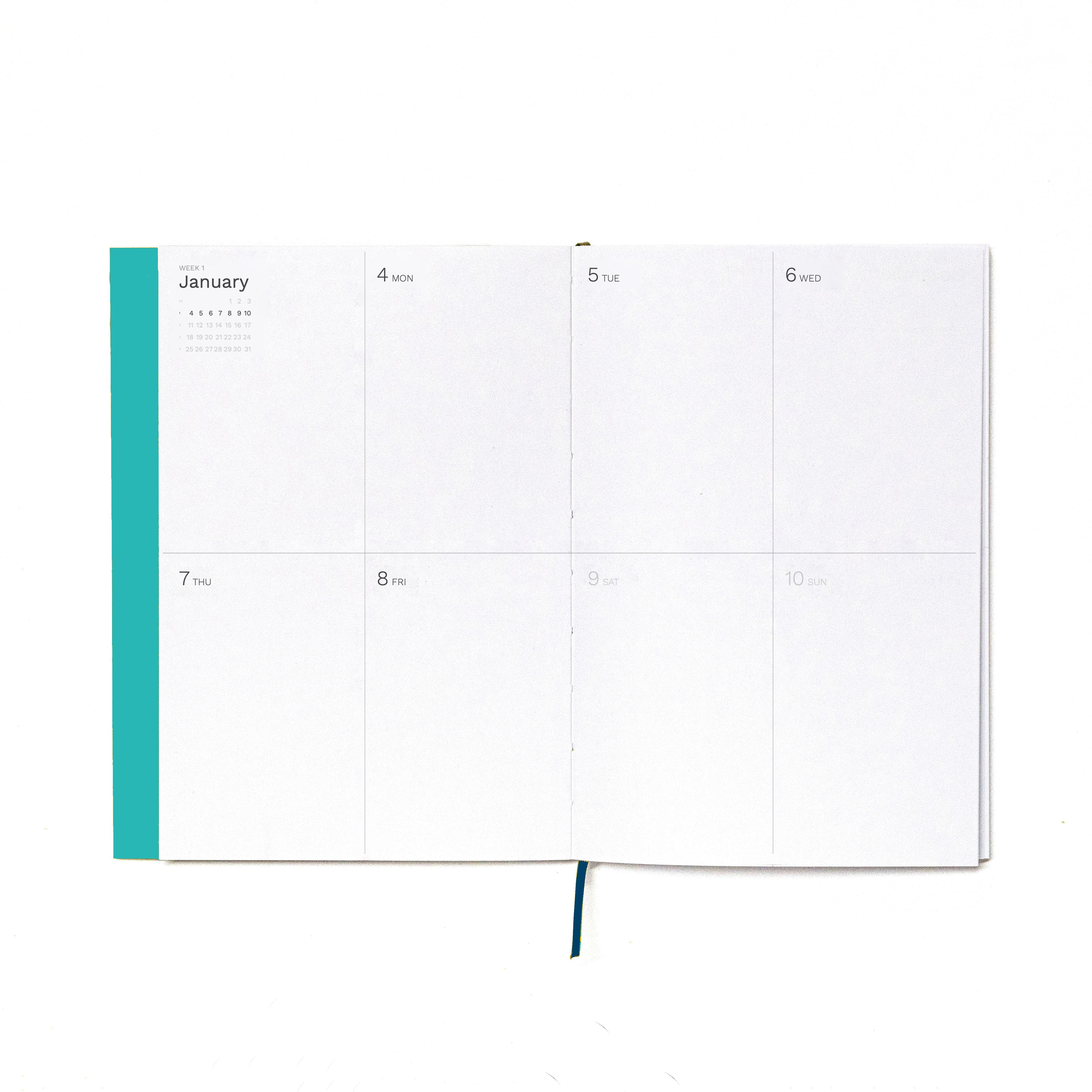 2027 Weekly Planner A5 by Octàgon Design. Caribbean Blue color. Weekly template.