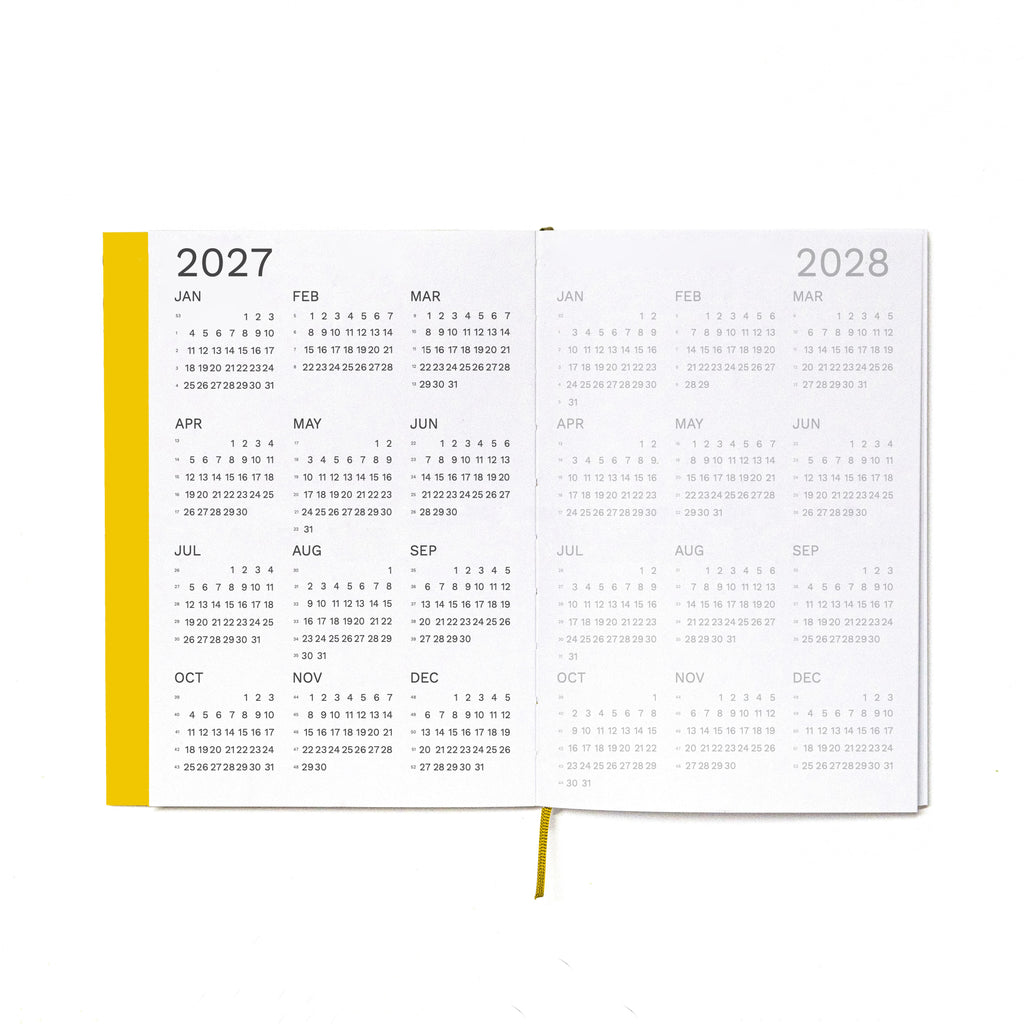 2027 Weekly Planner A5 by Octàgon Design. Indian Yellow color. 2027 and 2028 calendars