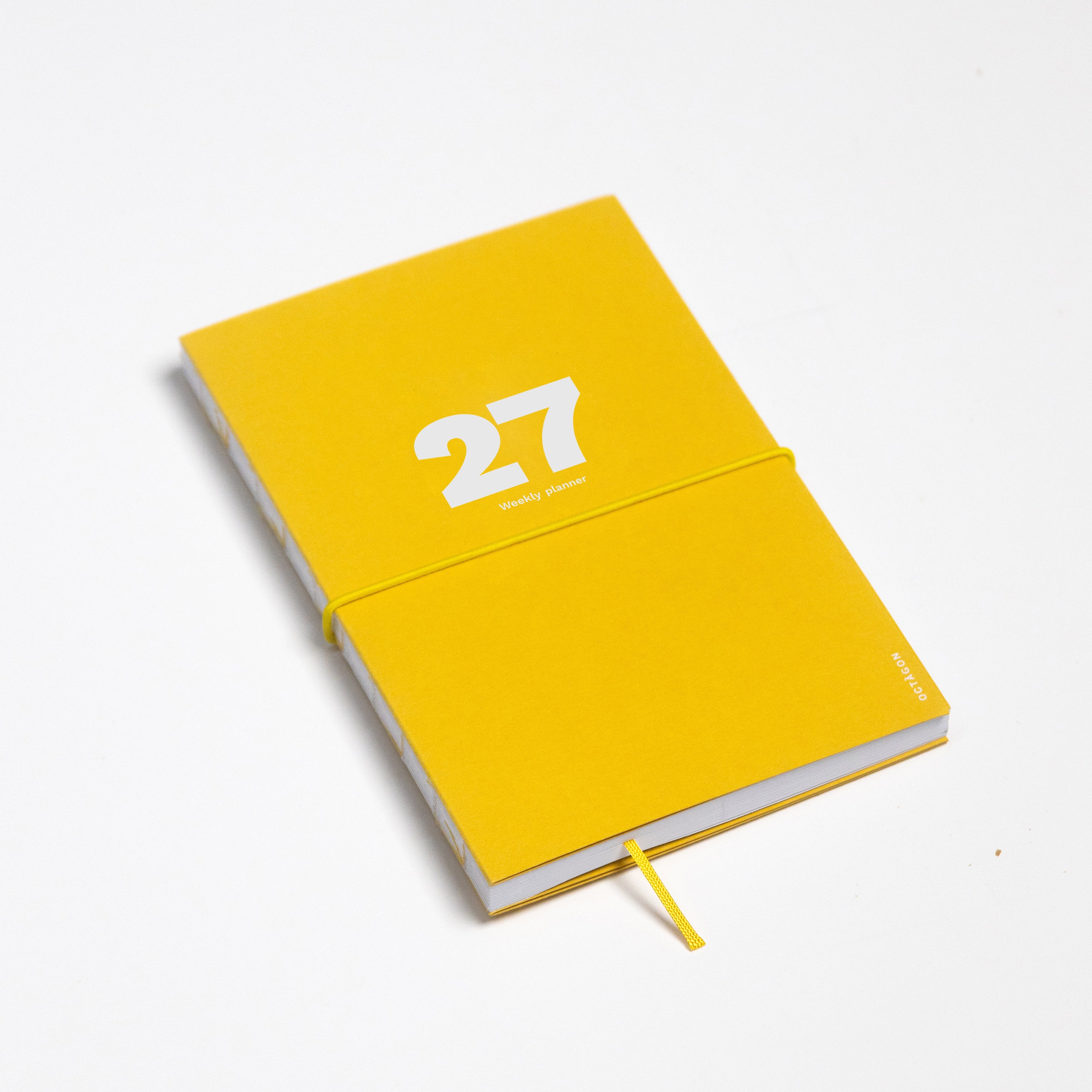 2027 Weekly Planner A5 by Octàgon Design. Indian Yellow color. Main cover. 