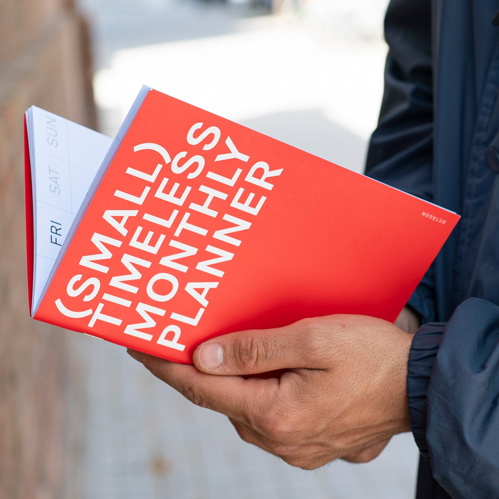 OCTÀGON DESIGN | "Monthly Planner | Similar A5 Size" timeless monthly planner, red color, white typography.