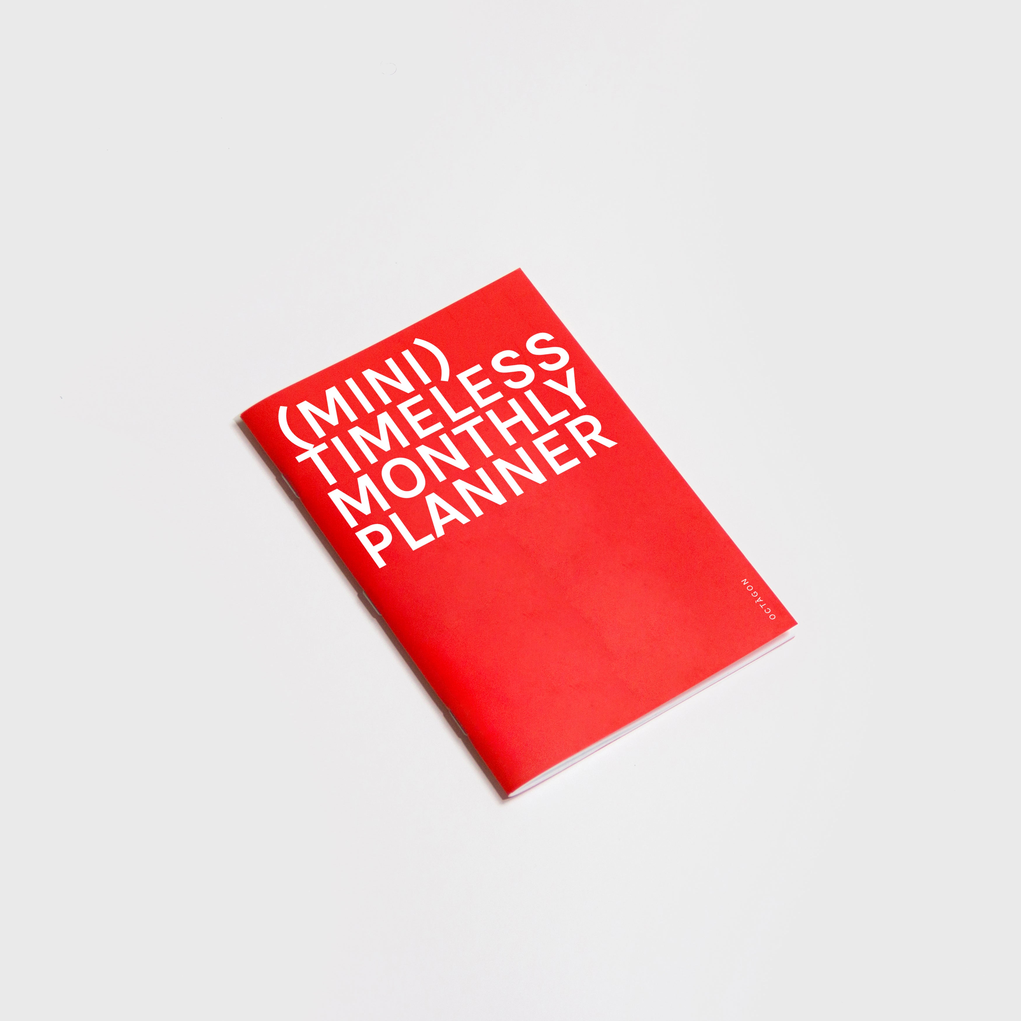 OCTÀGON DESIGN | &quot;Mini Monthly Planner | Similar A6 Size&quot; timeless monthly planner, red color, white typography.
